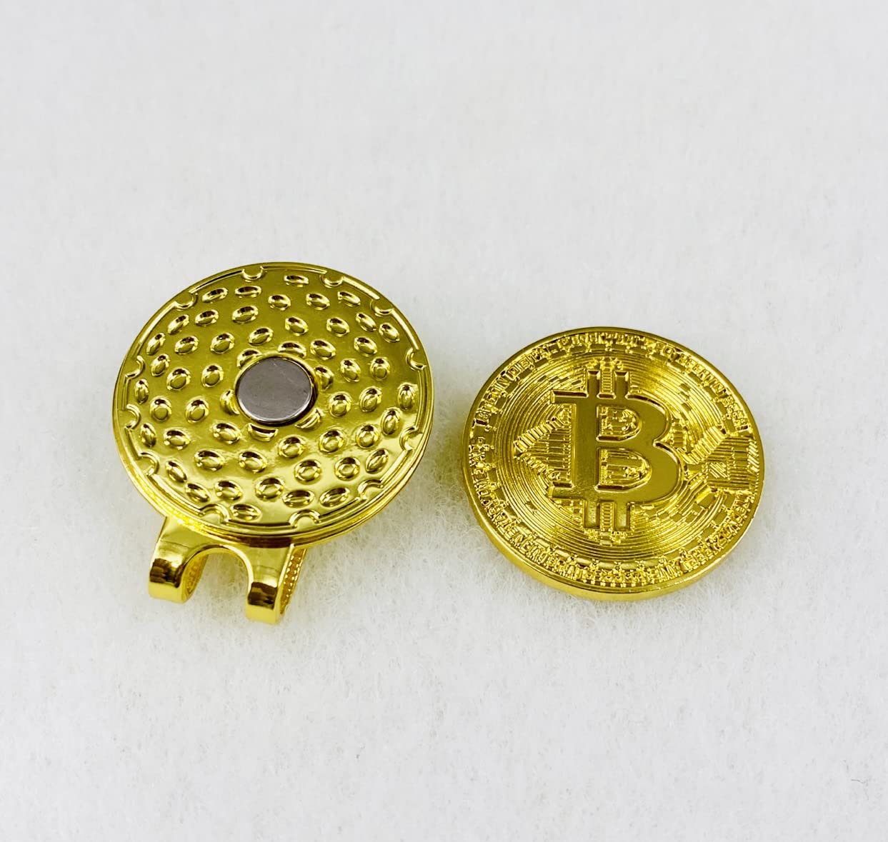 Premium Custom Gold Bitcoin Golf Ball Markers (2-Pack) with Hat Clips - Perfect Gift for Crypto & Golf Enthusiasts - Easily Attaches to Hats, Caps & Belts - Great for Golf Tournaments, Crypto Events & Collector Displays