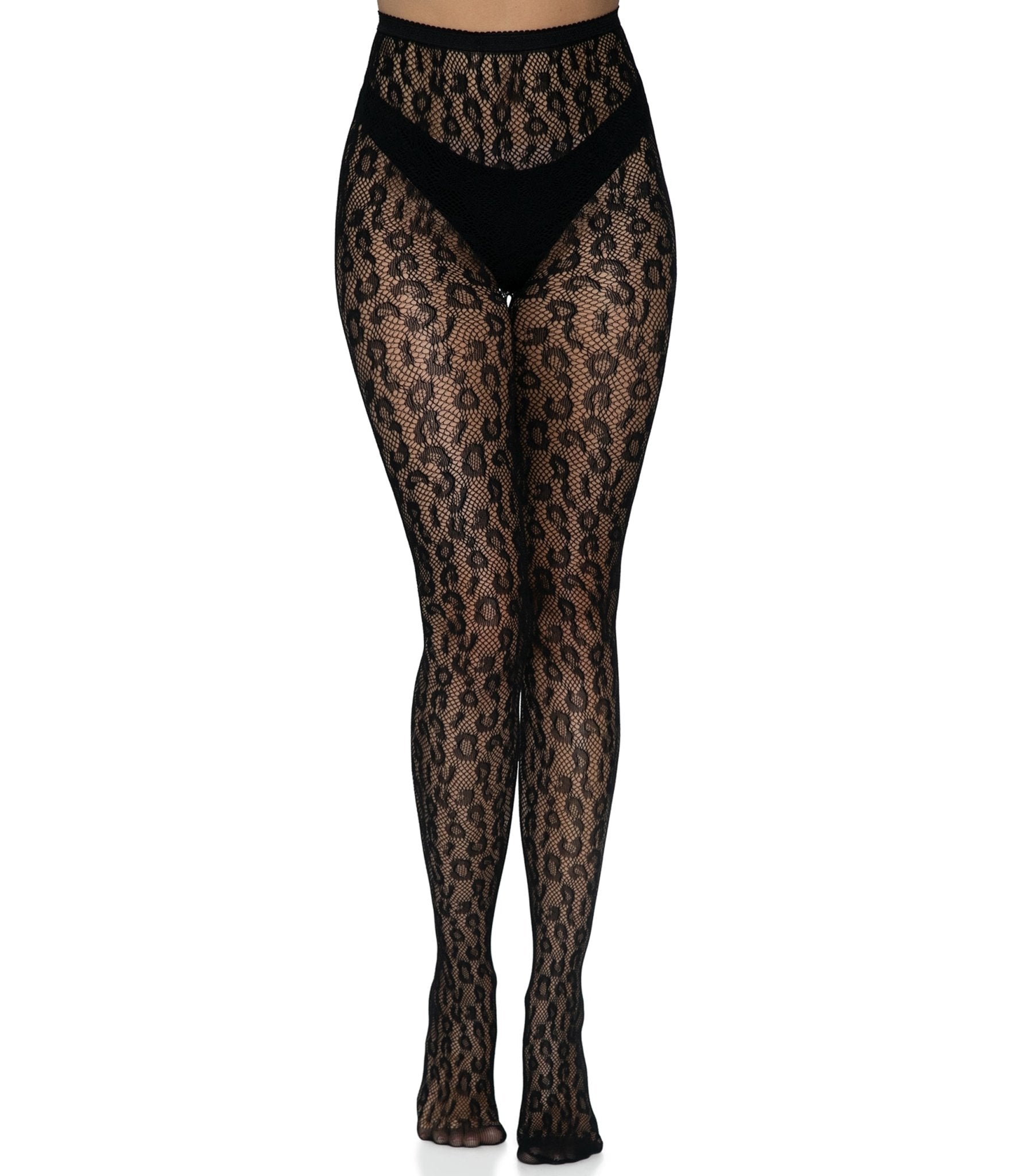 Leg Avenue Women's Leopard Print Fishnet Tights - Sexy Sheer Stockings for Cosplay, Halloween & Night Out (Black/Leopard)