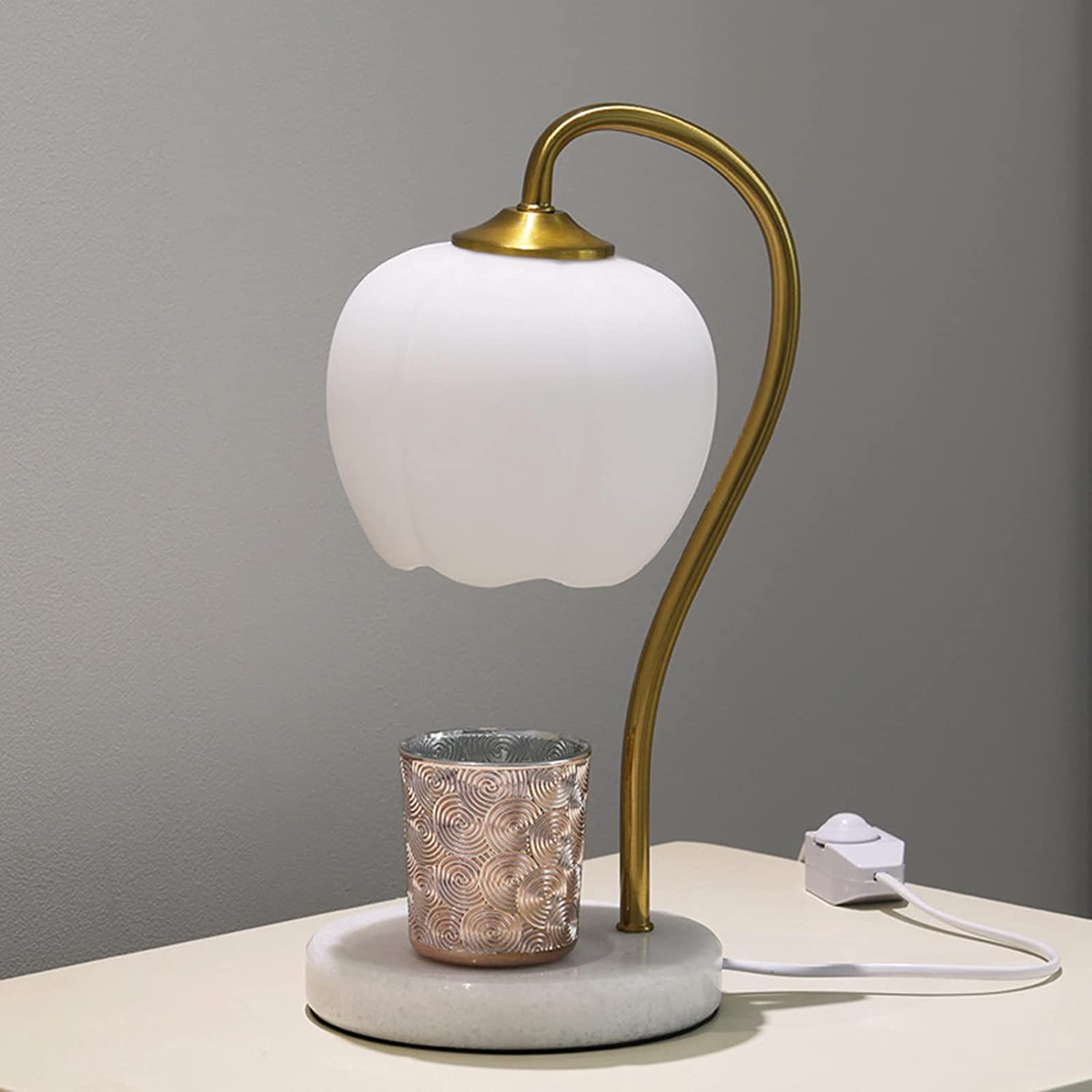 White Flower Glass Table Lamp - Electric Candle Warmer for Bedroom, Aromatherapy Wax Melting Lamp with Elegant Glass Shade | Perfect for Relaxation, Home Decor & Spa Nights