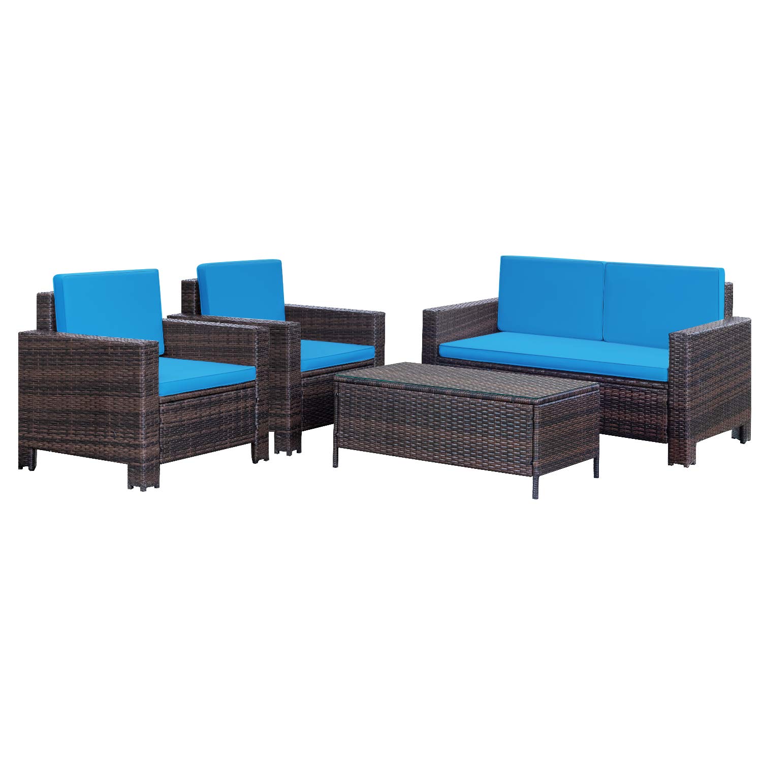 Homall 4-Piece Outdoor Patio Furniture Set - Rattan Wicker Sofa & Chairs Conversation Set for Backyard, Garden, Porch, Poolside, Balcony - Indoor/Outdoor Use (Blue) | Perfect for Relaxing, Entertaining & Lounging in Your Outdoor Space