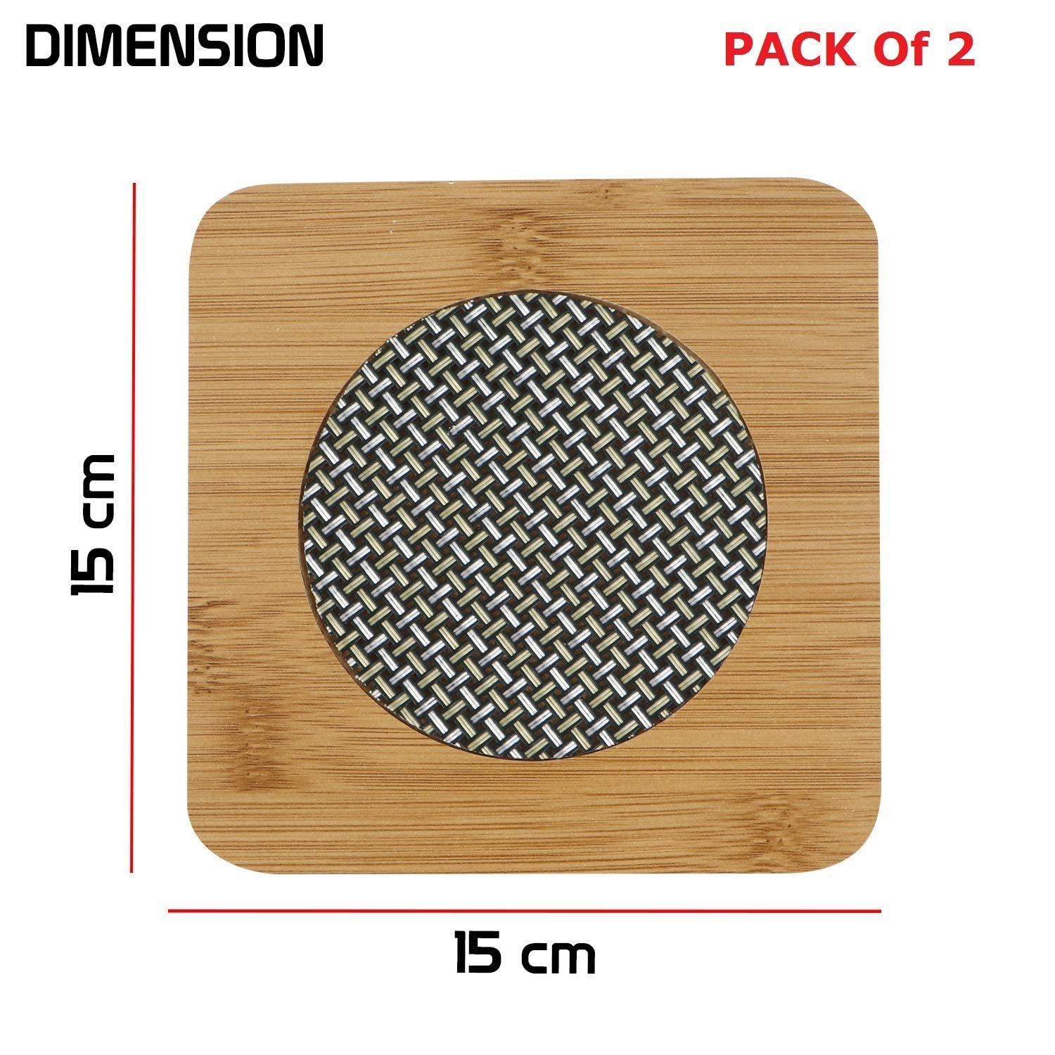 Natural Bamboo Wooden Coasters Set of 2 - Square Heat Resistant Tableware Pads for Hot Coffee Mugs, Tea Cups, Bowls & Kitchen Pots - Perfect for Home, Dining & Kitchen Use