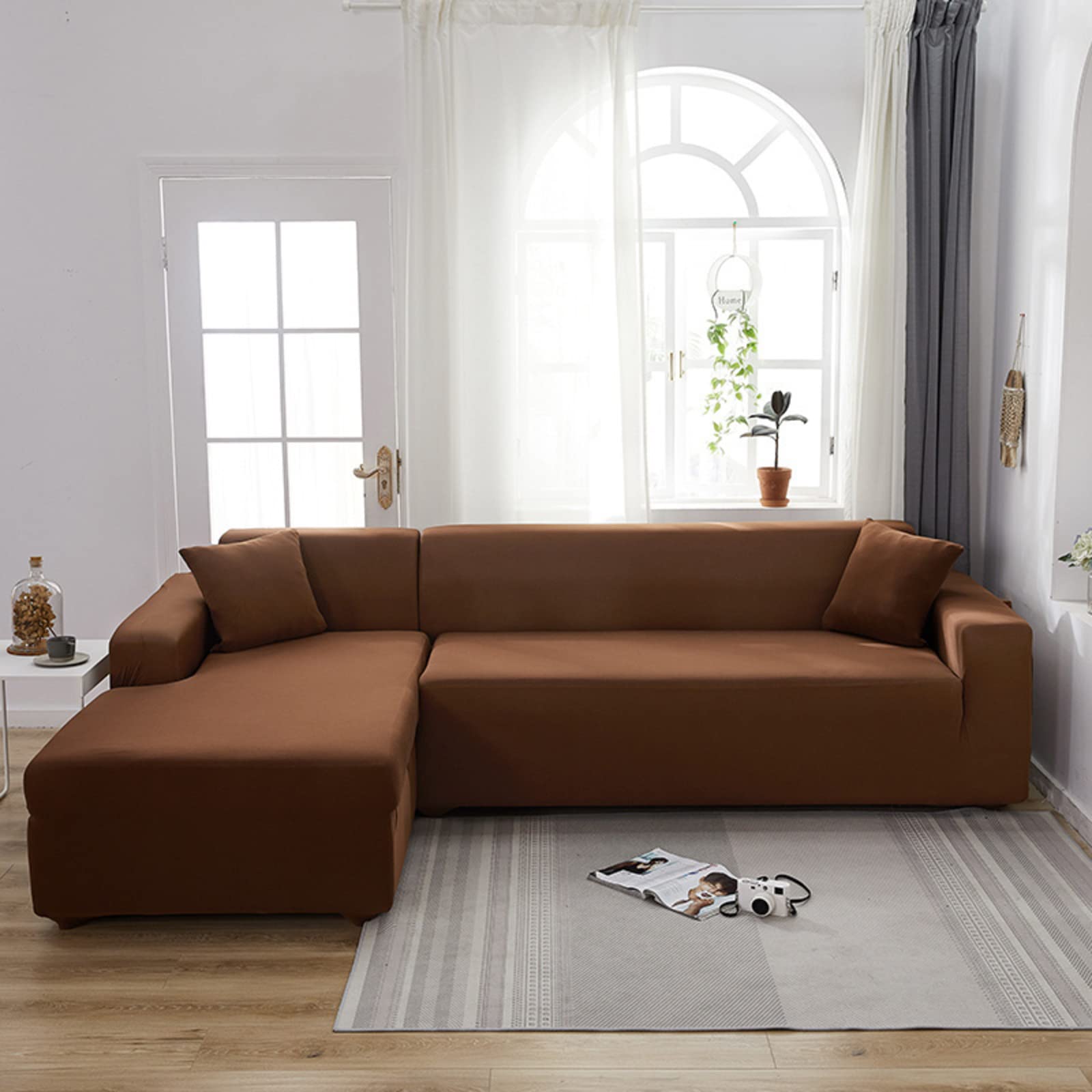 Waterproof Sofa Slipcover - Solid Color Anti-Slip Couch Cover for 3 Seater Sectional Sofa (74-90