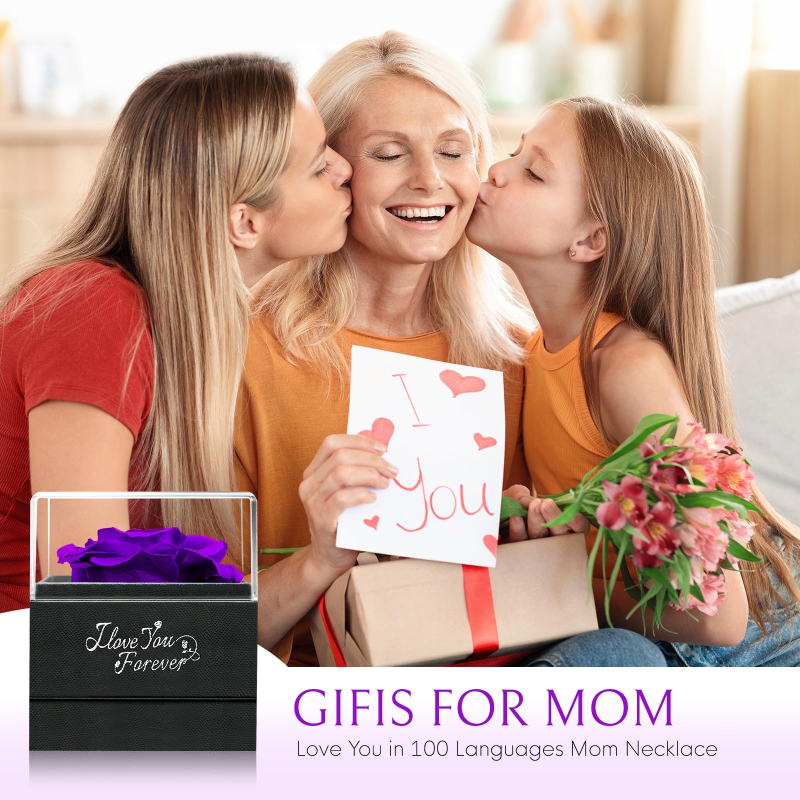 WILDLOVE Preserved Real Rose with 'I Love You' Necklace - Romantic Valentine's Day Gift for Her, Wife, Girlfriend or Mom | Anniversary & Birthday Present for Women | Perfect for Date Nights, Proposals & Special Occasions