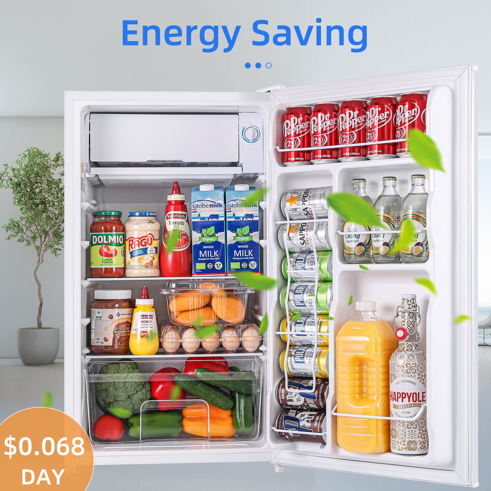 BANGSON 3.2 Cu.Ft Mini Fridge with Freezer - Energy Efficient, Ultra Quiet Compact Refrigerator for Bedroom, Dorm, Office & Small Spaces - Perfect for Snacks, Drinks & Beauty Products Storage - White