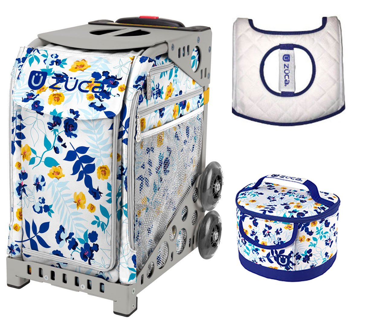 ZUCA Sport Bag - Boho Floral Gym Bag with Removable Seat Cover & Free Lunchbox Gift (Grey Frame) - Perfect for Yoga, Gym & Travel Accessories