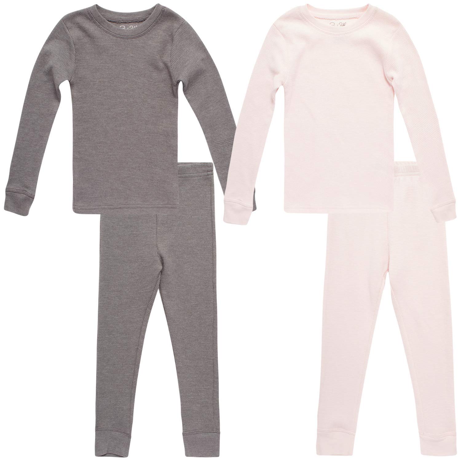 Rene Rofe Girls' Thermal Underwear Set - 4 Piece Waffle Knit Top & Long Johns for Winter (2T-16) | Warm Base Layer for Cold Weather, Snow Play & Outdoor Activities