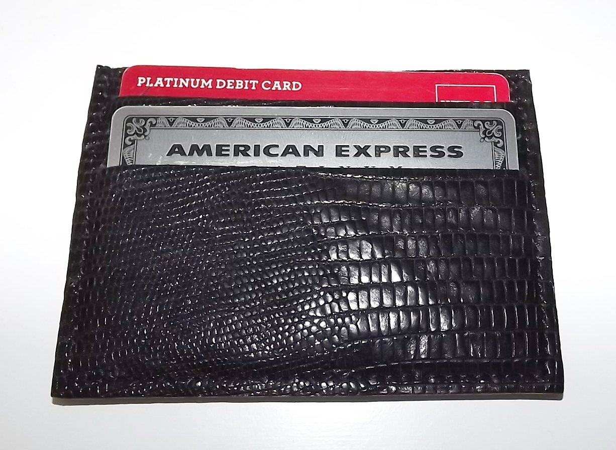 Baglioni Italia Genuine Lizard Leather Men's Slim Front Pocket Wallet - RFID Blocking Card Holder for Business & Travel (Black)