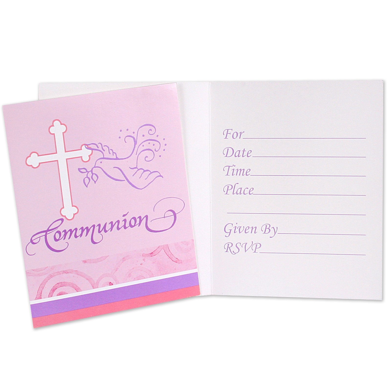 Faithful Dove Pink Communion Invitations - Elegant Religious Invitation Cards for Baptism, First Holy Communion & Church Events - Perfect for Christian Celebrations & Ceremonies
