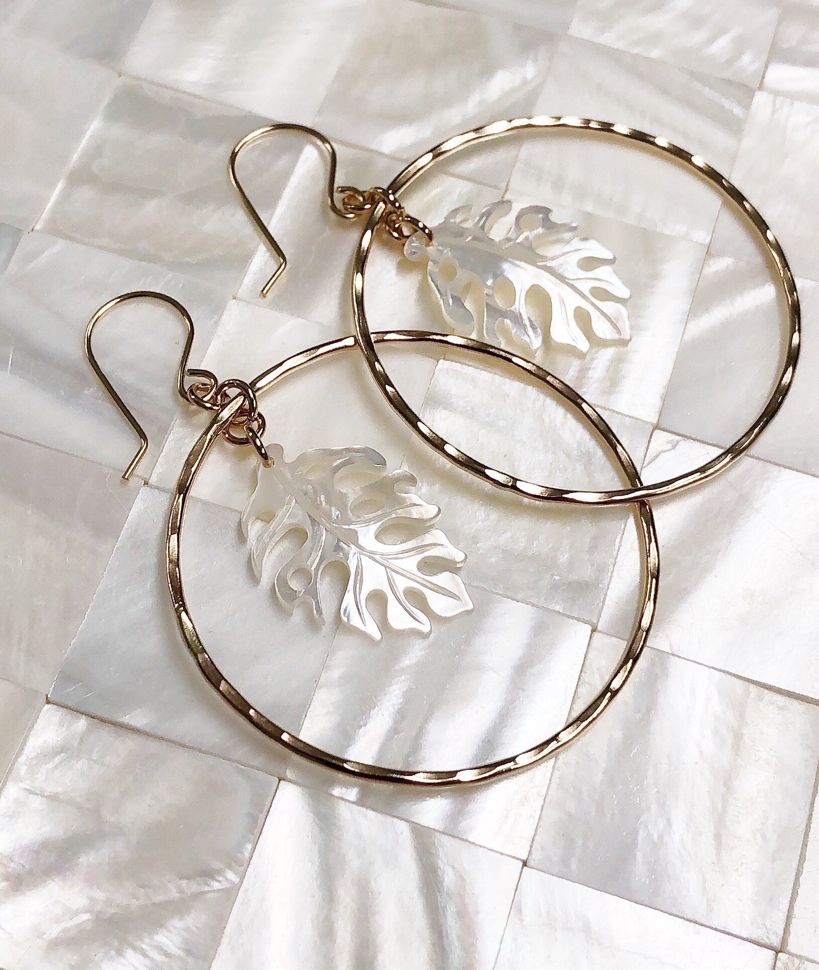 KAORI Mother of Pearl Monstera Earrings (E451) - Elegant Pearl Leaf Design for Women, Perfect for Parties, Weddings & Everyday Wear