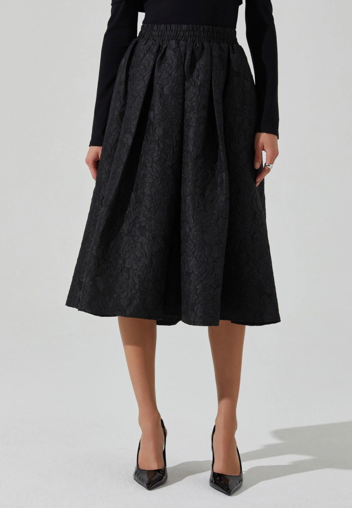 Andolina Jacquard Midi Skirt for Women - Floral Print A-Line Skirt with Elastic Waist | Perfect for Spring, Summer, Office Wear & Casual Outfits