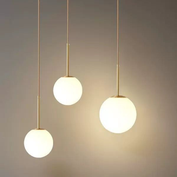 Gasimmo Modern Glass Round Globe Pendant Light Fixture - Elegant Hanging Ceiling Lamp for Kitchen Island, Dining Room, Bedroom & Living Room Decor