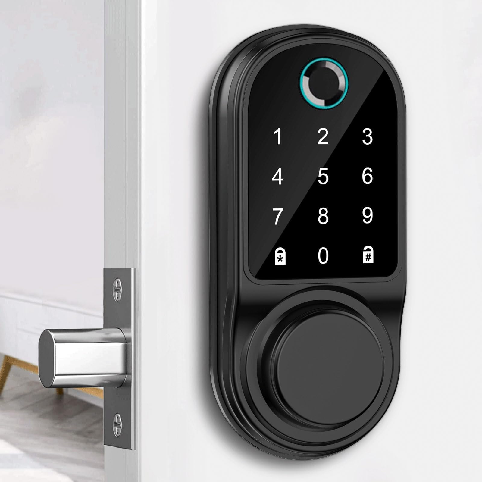 Smart Keyless Entry Door Lock - Fingerprint & Touchscreen Keypad with Bluetooth Control - Electronic Deadbolt for Home, Office & Apartment Security - Ideal for Hands-Free Access & Smart Home Integration