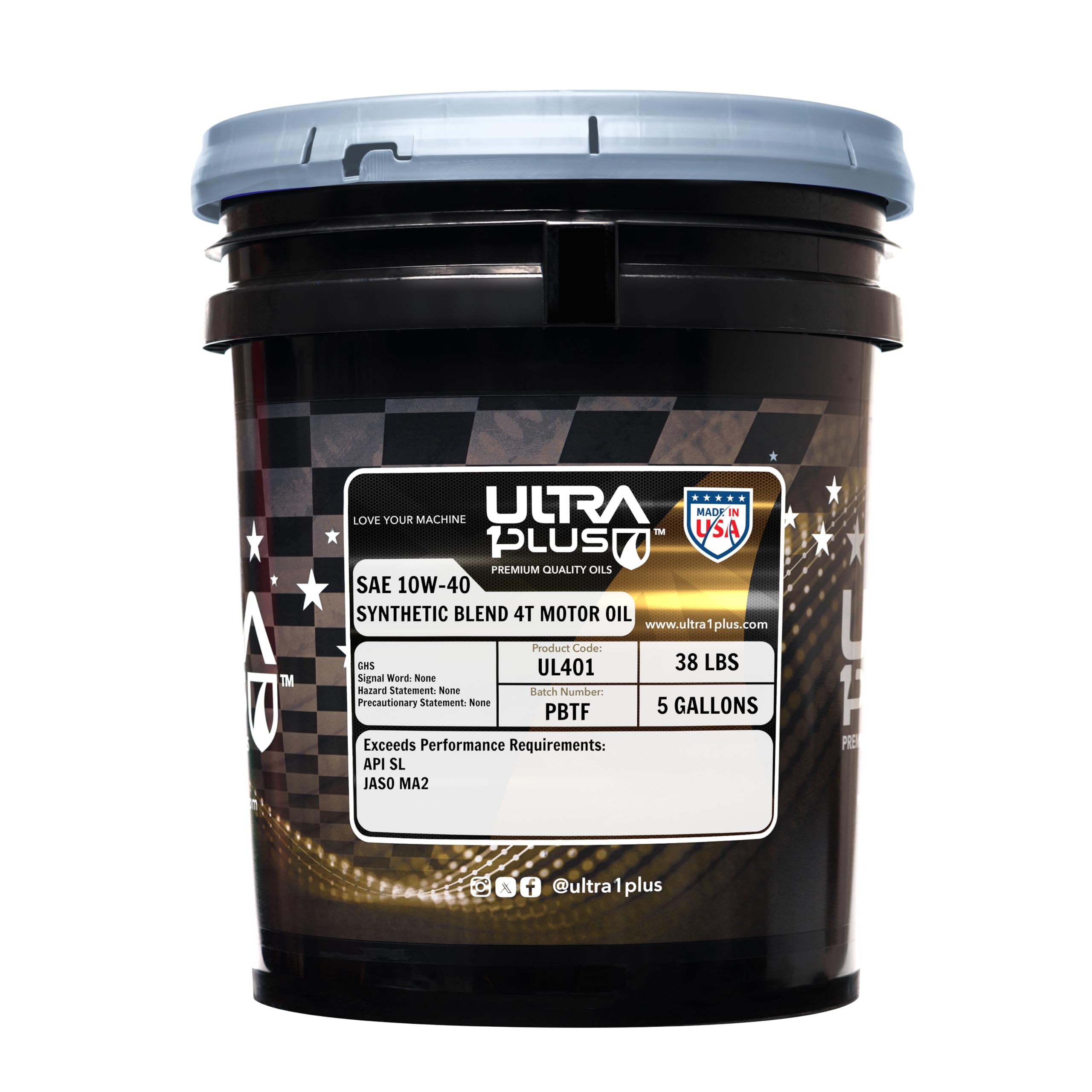 4T 10W-40 Synthetic Blend Motorcycle Oil API SL JASO MA2 - 5 Gallon Pail for High-Performance Motorcycles, Dirt Bikes & ATVs - Ideal for All-Season Riding & Engine Protection