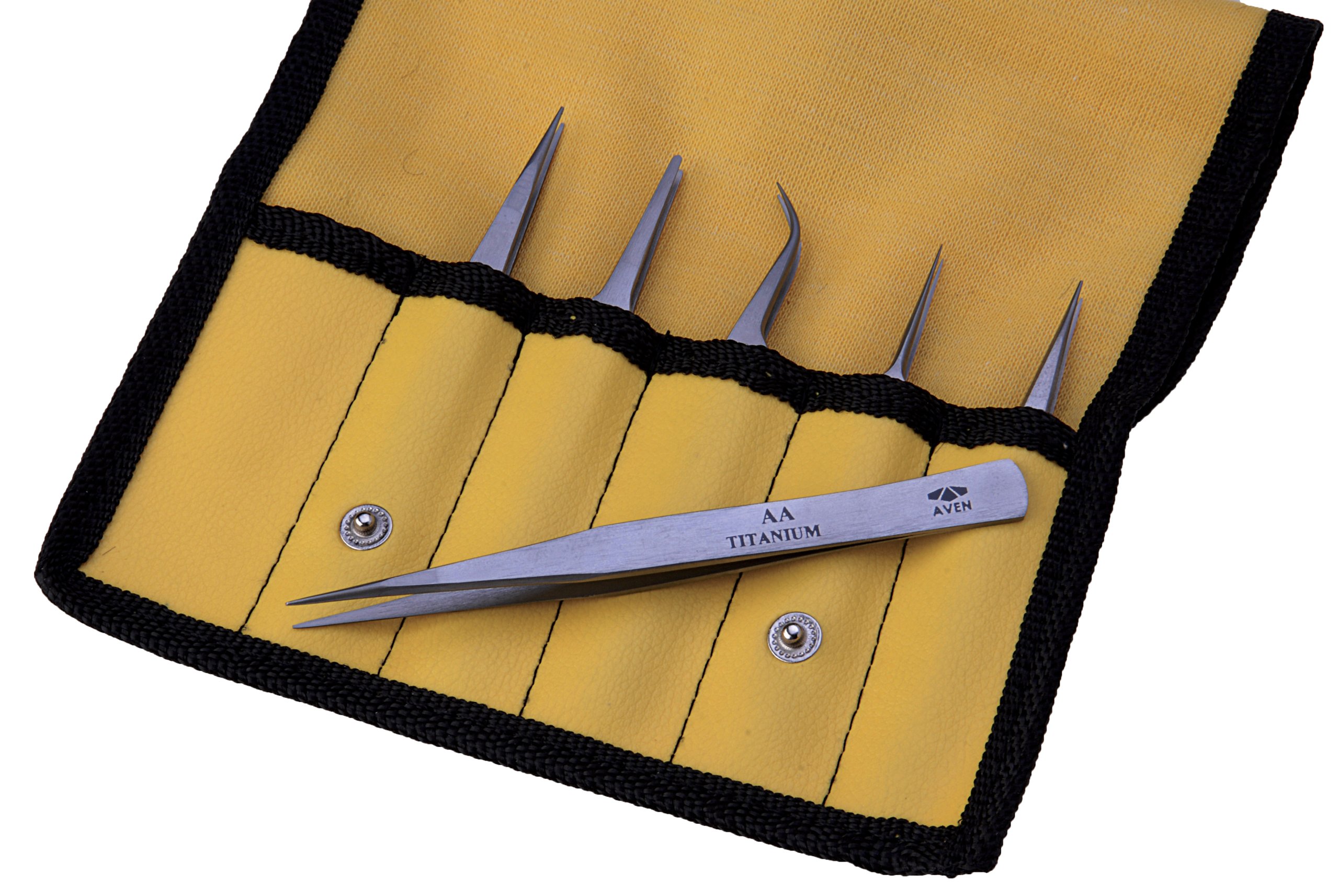 Aven 18480TT 6-Piece Professional Titanium Tweezer Set with Protective Pouch - Precision Tools for Electronics Repair, Jewelry Making & Crafting