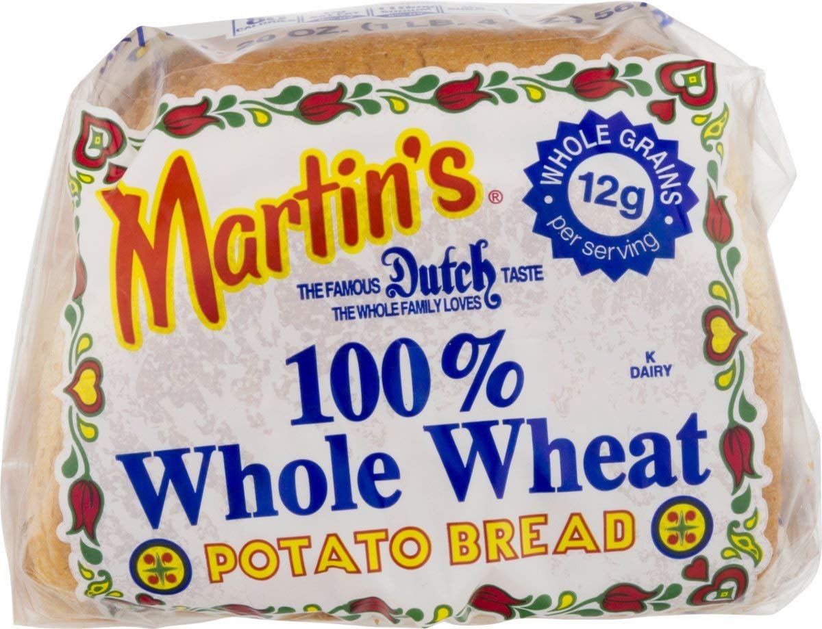 Martin's Famous 100% Whole Wheat Potato Bread - 16 Slices, 20 oz (Pack of 2) | Soft & Nutritious Sandwich Bread for Breakfast, Lunch & Healthy Snacks