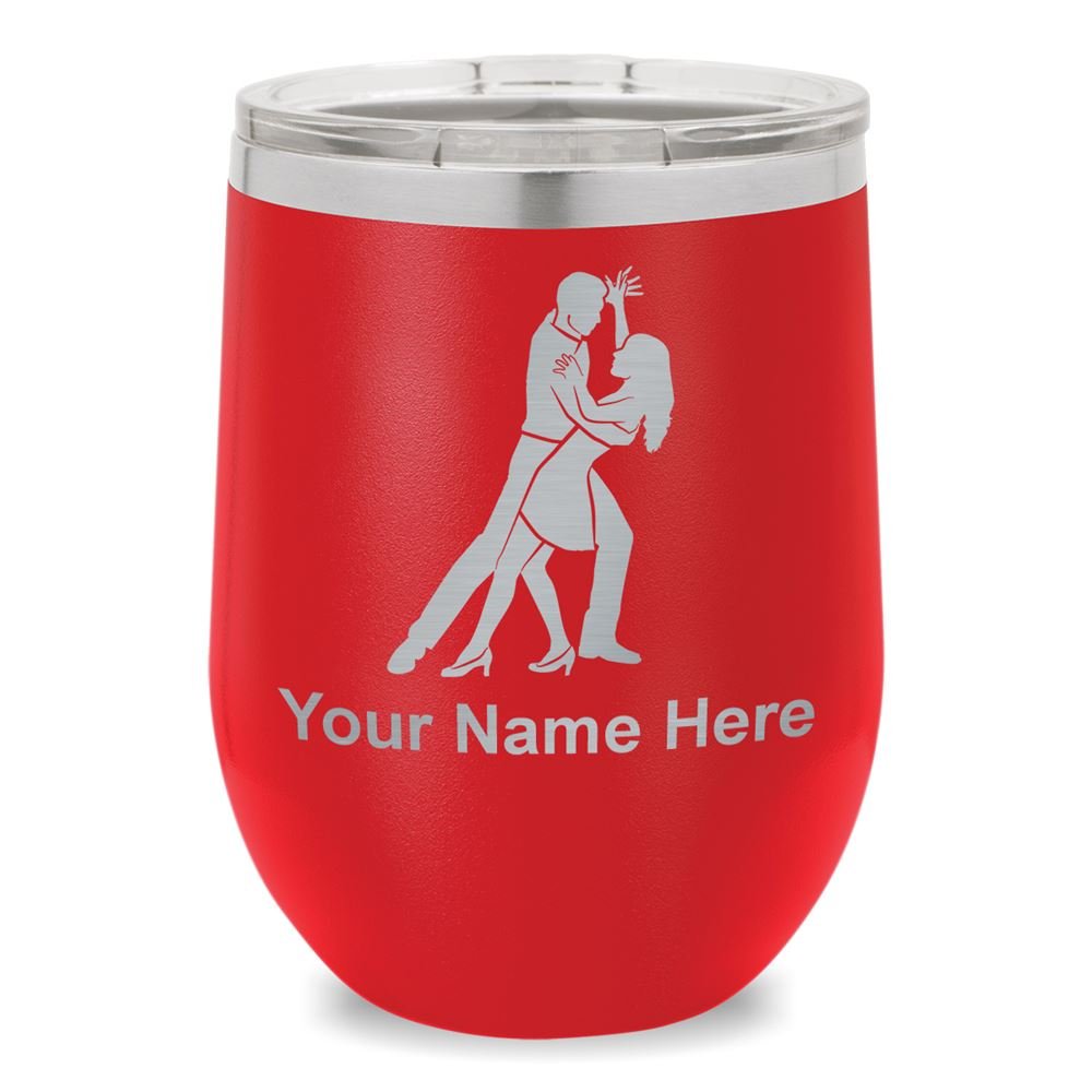 Personalized Red Wine Glass Tumbler with Engraved Salsa Dancers Design - Perfect for Parties, Weddings & Latin Dance Events
