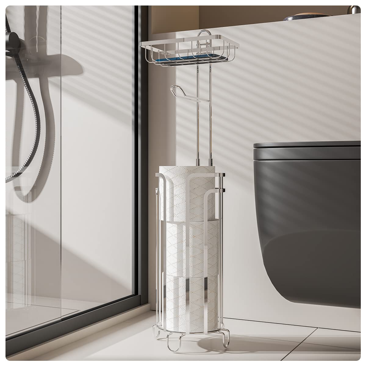 Eviva Chrome Phone Shelf & Toilet Paper Holder - Bathroom Organizer for Smartphones, Tissues & Essentials | Perfect for Home, Office & RV Use