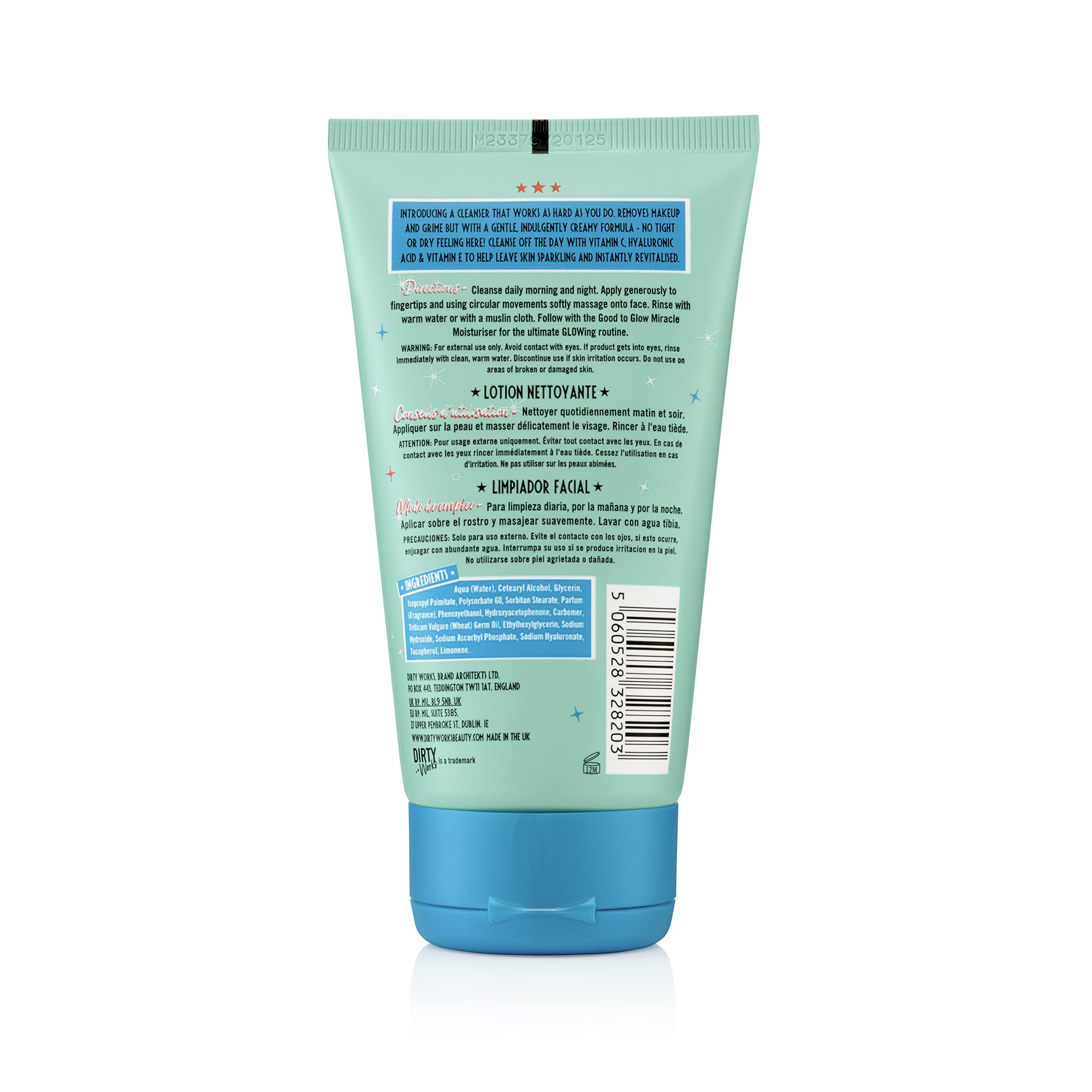 Dirty Works Good to Glow Facial Cleanser 150ml - Gentle Exfoliating Face Wash for Glowing Skin | Perfect for Daily Skincare Routine & Travel