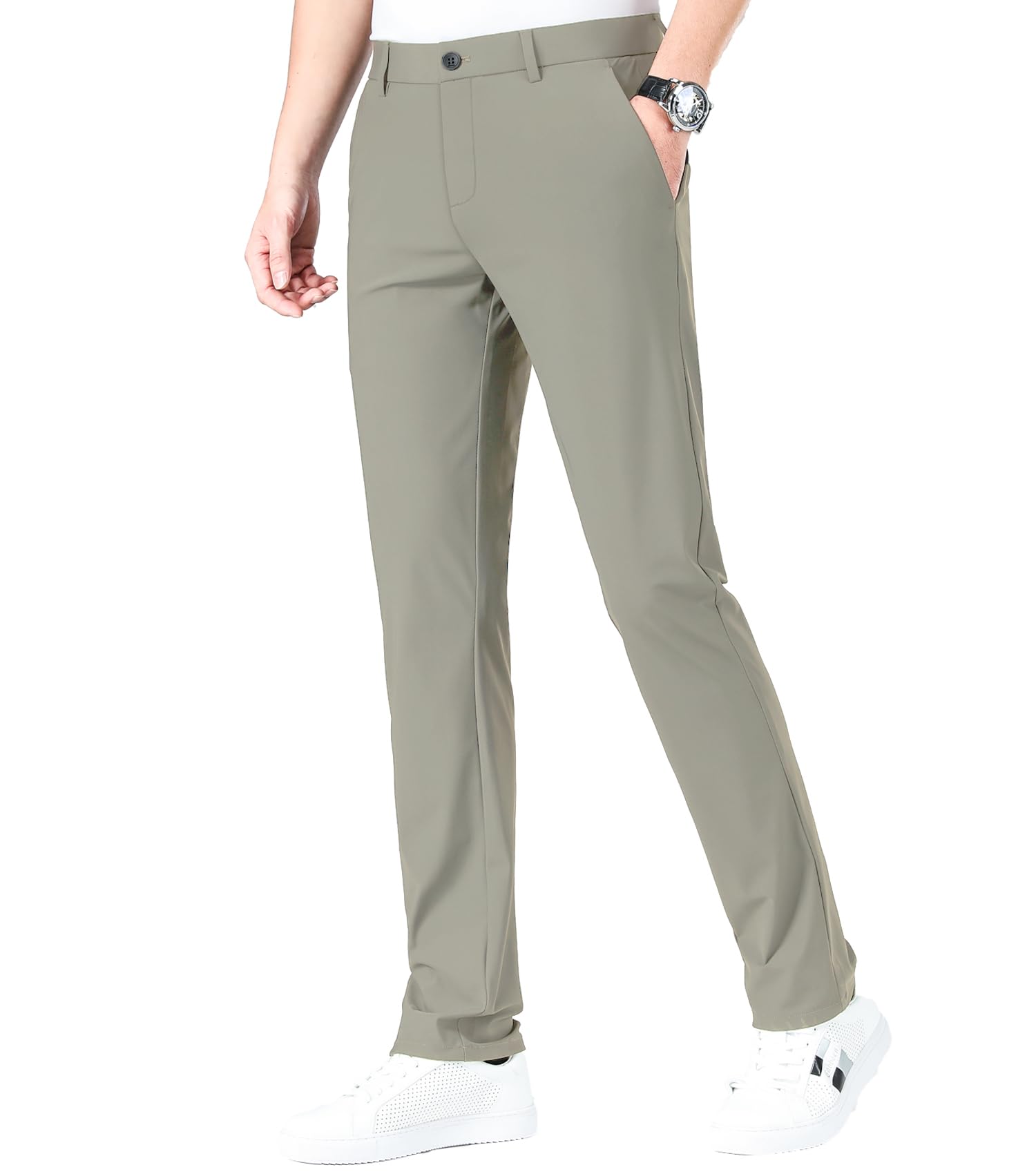 LUSHENUNI Men's Slim Fit Golf Pants - High Stretch Ice Silk Dress Pants with Expandable Waist for Comfort & Performance | Perfect for Golf, Business Casual & Outdoor Activities