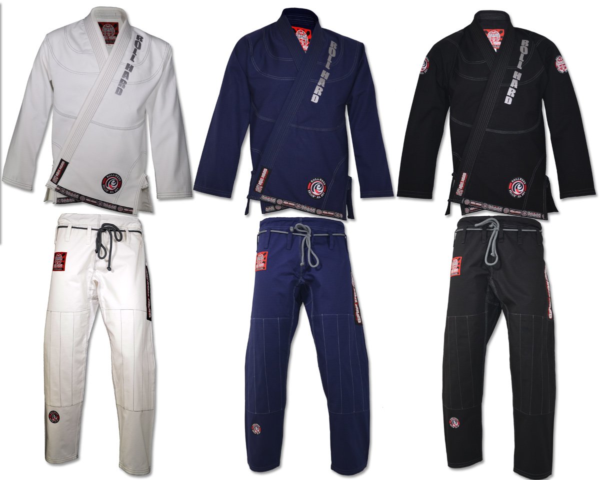 ROLL HARD Ripstop Lightweight BJJ Gi - White, Blue & Black Brazilian Jiu Jitsu Uniform for Training & Competition | Durable & Breathable for MMA, Grappling & No-Gi Transition