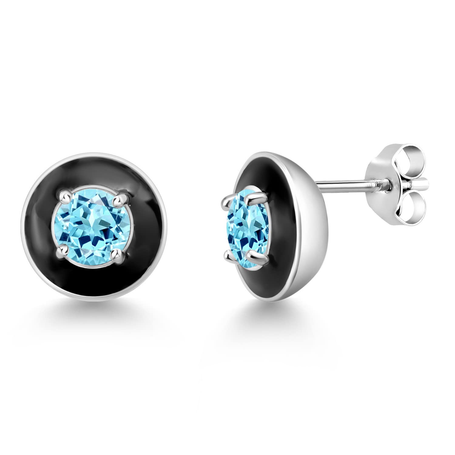 Gem Stone King 18K Gold Plated Sterling Silver 5MM Round Birthstone Stud Earrings with Black Enamel | Elegant Jewelry for Women & Men | Perfect Gift for Birthday, Anniversary & Special Occasions