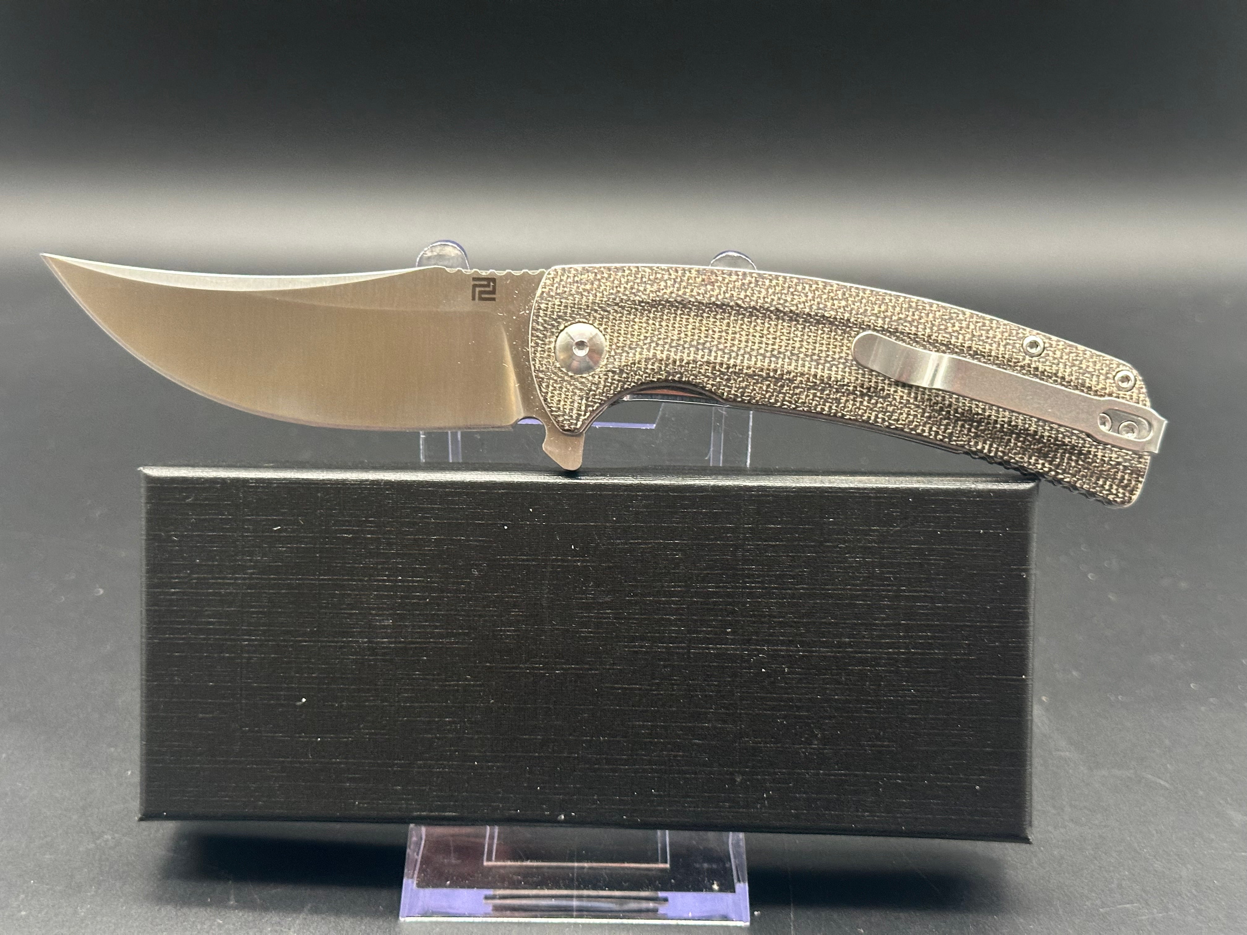 Artisan Arroyo Folding Knife - Green Micarta Handle, D2 Steel Blade - EDC Pocket Knife for Camping, Hiking & Outdoor Adventures