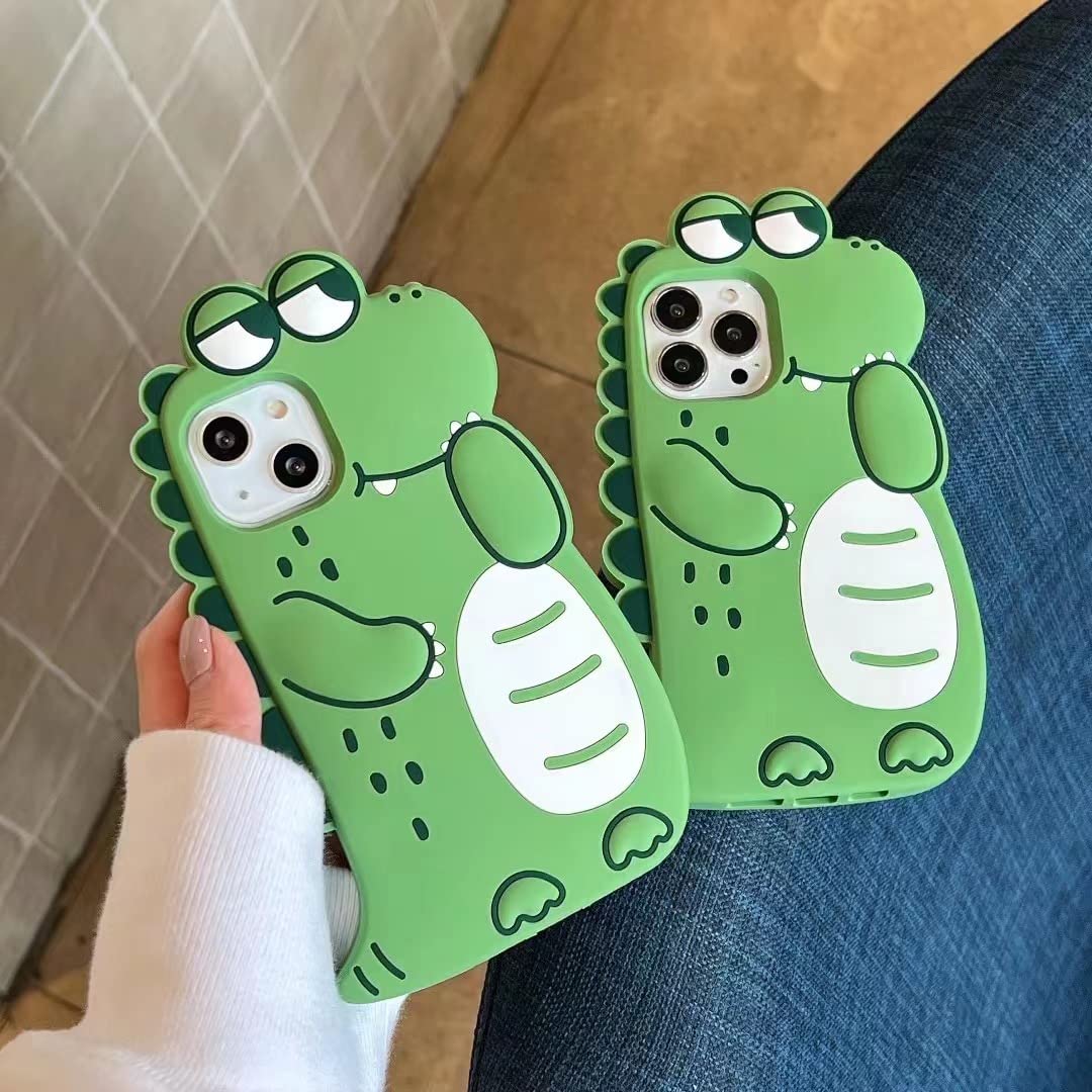 Cute 3D Cartoon Crocodile Soft Silicone Shockproof Protective Phone Case for iPhone 12 Pro Max - Kawaii Green Cover for Women & Girls | Perfect for Everyday Use, School, Work and Travel
