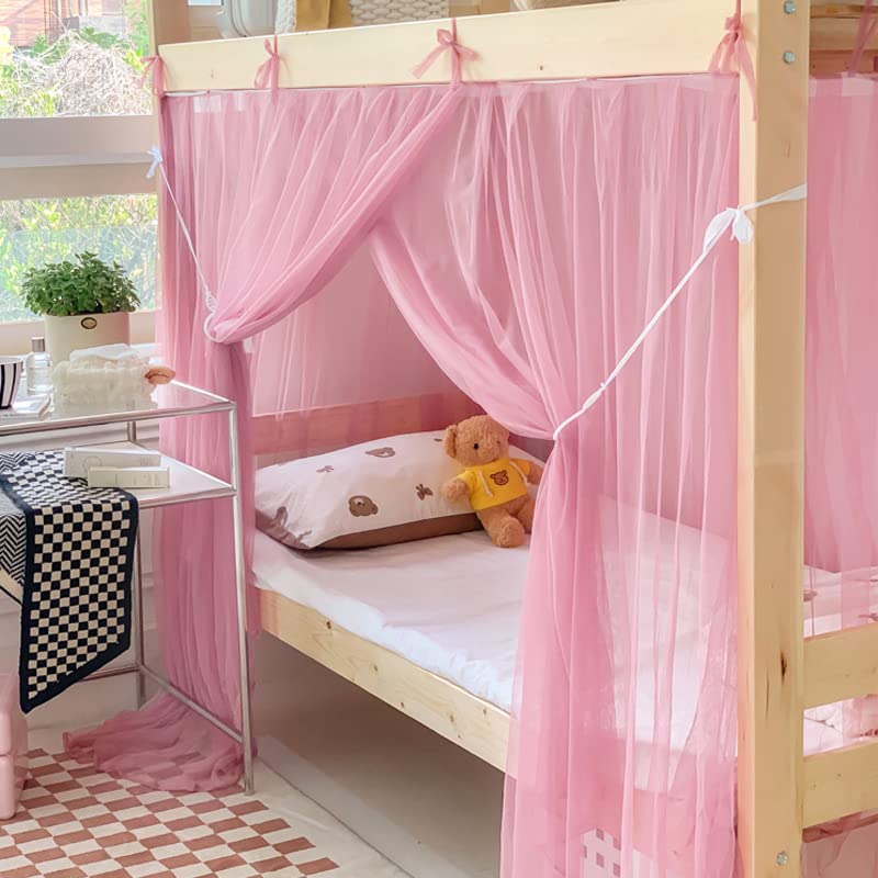 Premium Akiky Bunk Bed Canopy Curtains - Twin XL Mosquito Net for Kids & Teens - Dustproof Loft Bed Drapes in Pink - Perfect for Dorms, Student Housing & Kids' Bedrooms (Twin Extra Long Size)