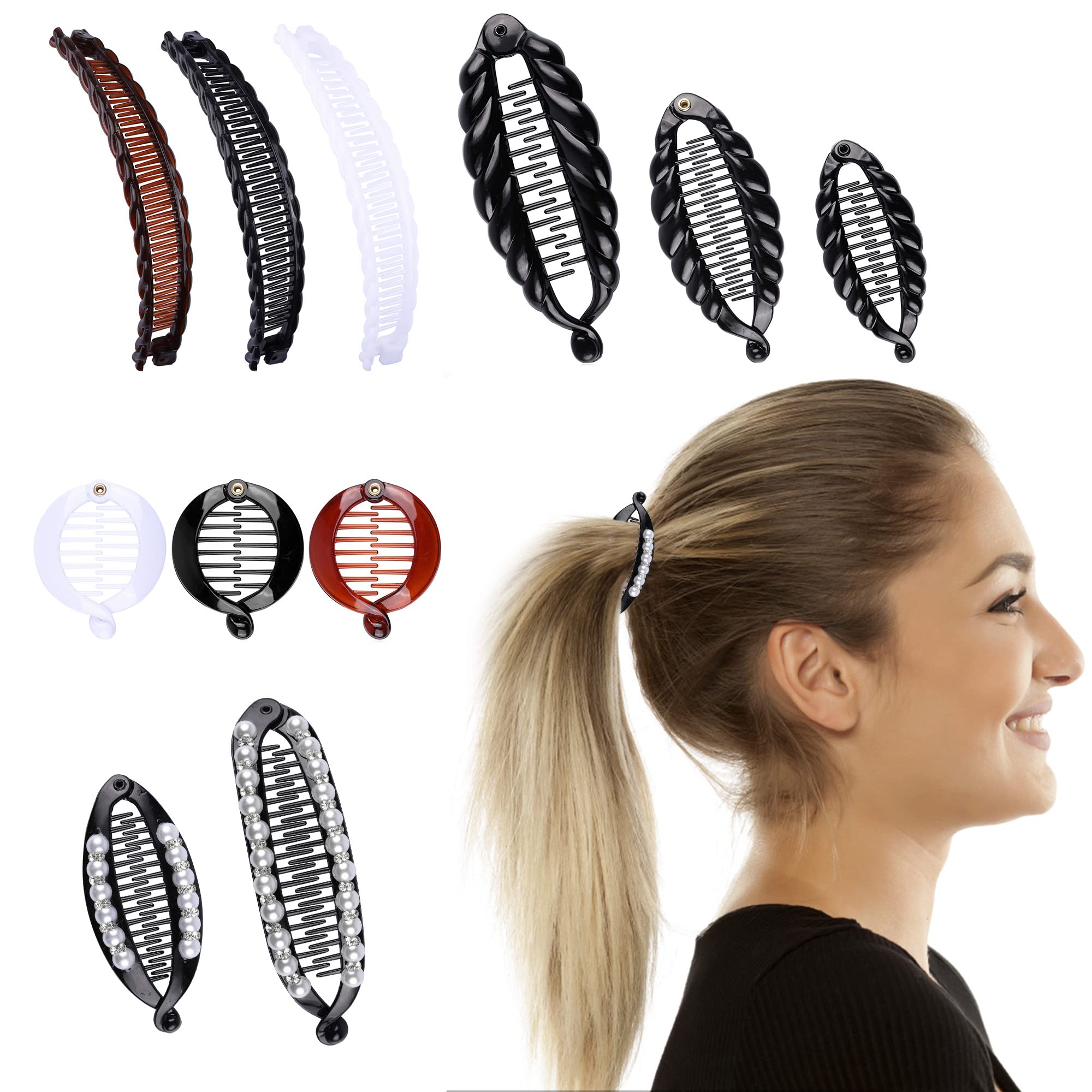 Aethland 11PCS Banana Hair Clips Set - Classic Clincher Combs, Fishtail Hair Clips, Pearl Hair Clips & Ponytail Holders for Women & Girls - Perfect for Thick, Fine Hair & Interlocking Hairstyles - Great for Parties, Weddings, Work & Everyday Styling