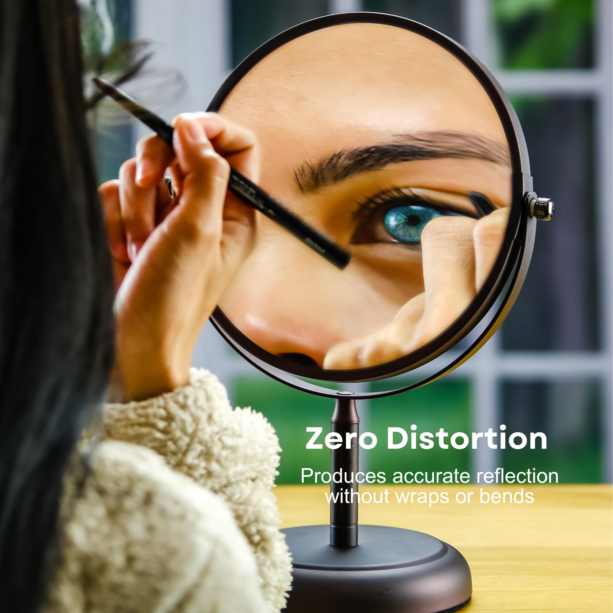 OVENTE 7-Inch Double-Sided Vanity Mirror with 1X/5X Magnification - 360° Swivel Stand, Antique Bronze Finish - Perfect for Makeup Application, Grooming & Skincare in Bedroom, Bathroom or Office Desk