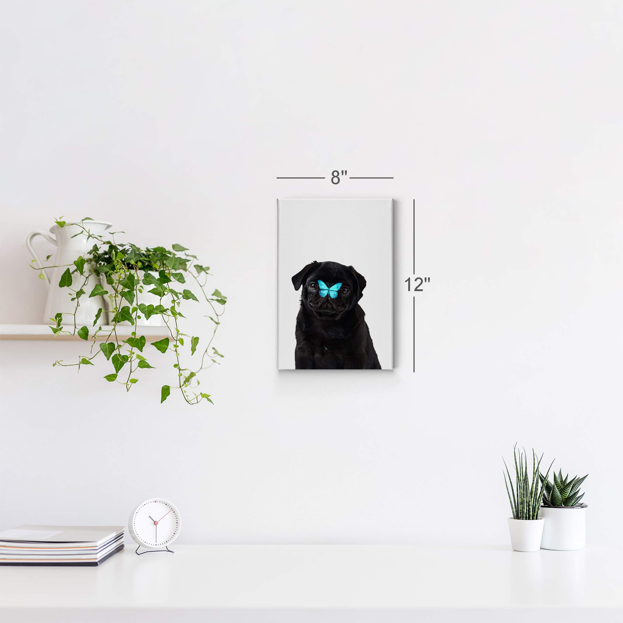 French Bulldog Portrait with Blue Butterfly - Animal Canvas Wall Art Print for Pet Lovers, Dog Owners, Mom & Dad Gift - Perfect for Living Room, Bedroom, Nursery & Kids Room Decor - Ready to Hang 12x8 Inches - Unique Home & Office Wall Decor for Dog Lovers