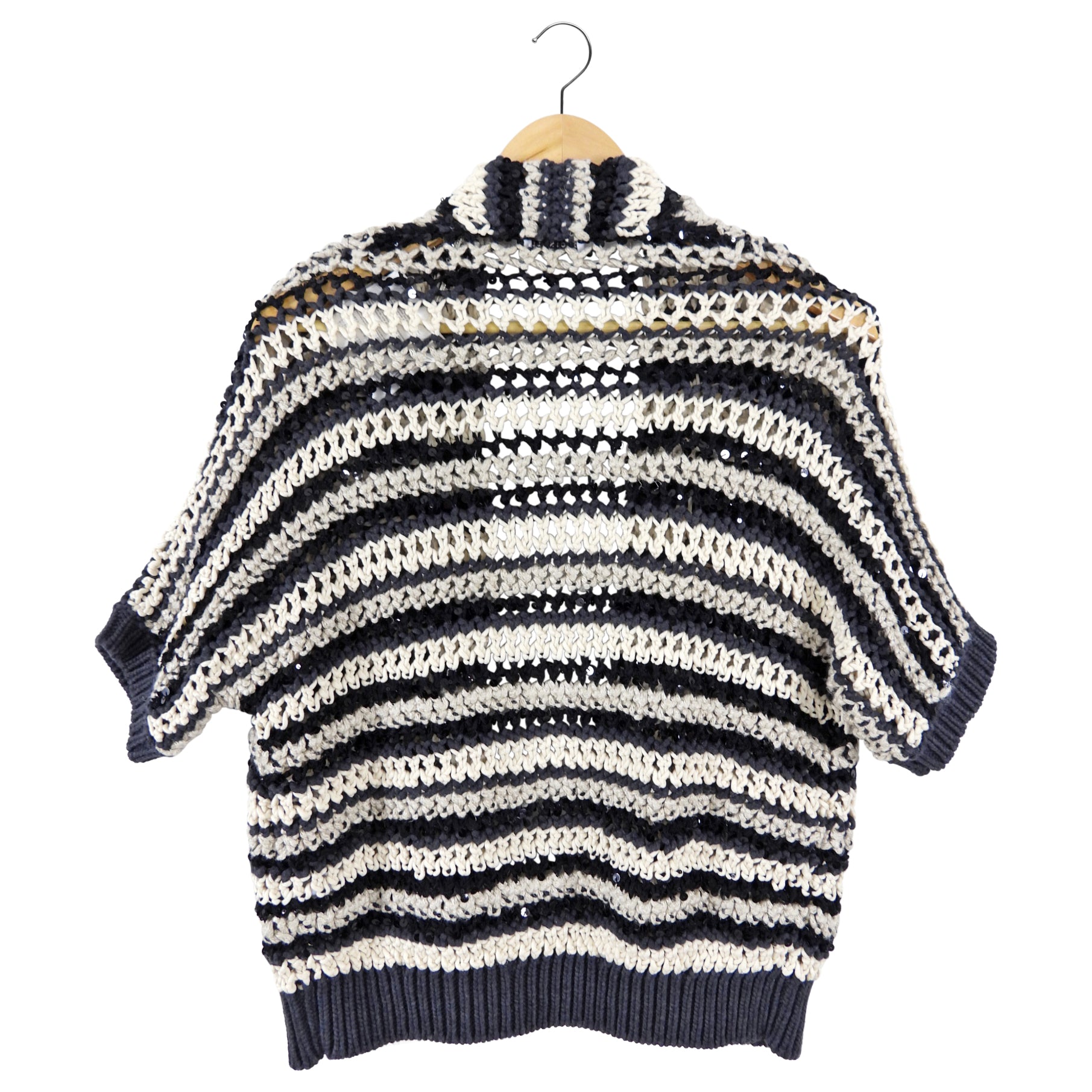 Brunello Cucinelli Women's Short Sleeve Sequin Knit Stripe Cardigan Sweater - XXS Petite for Casual Wear & Evening Outfits