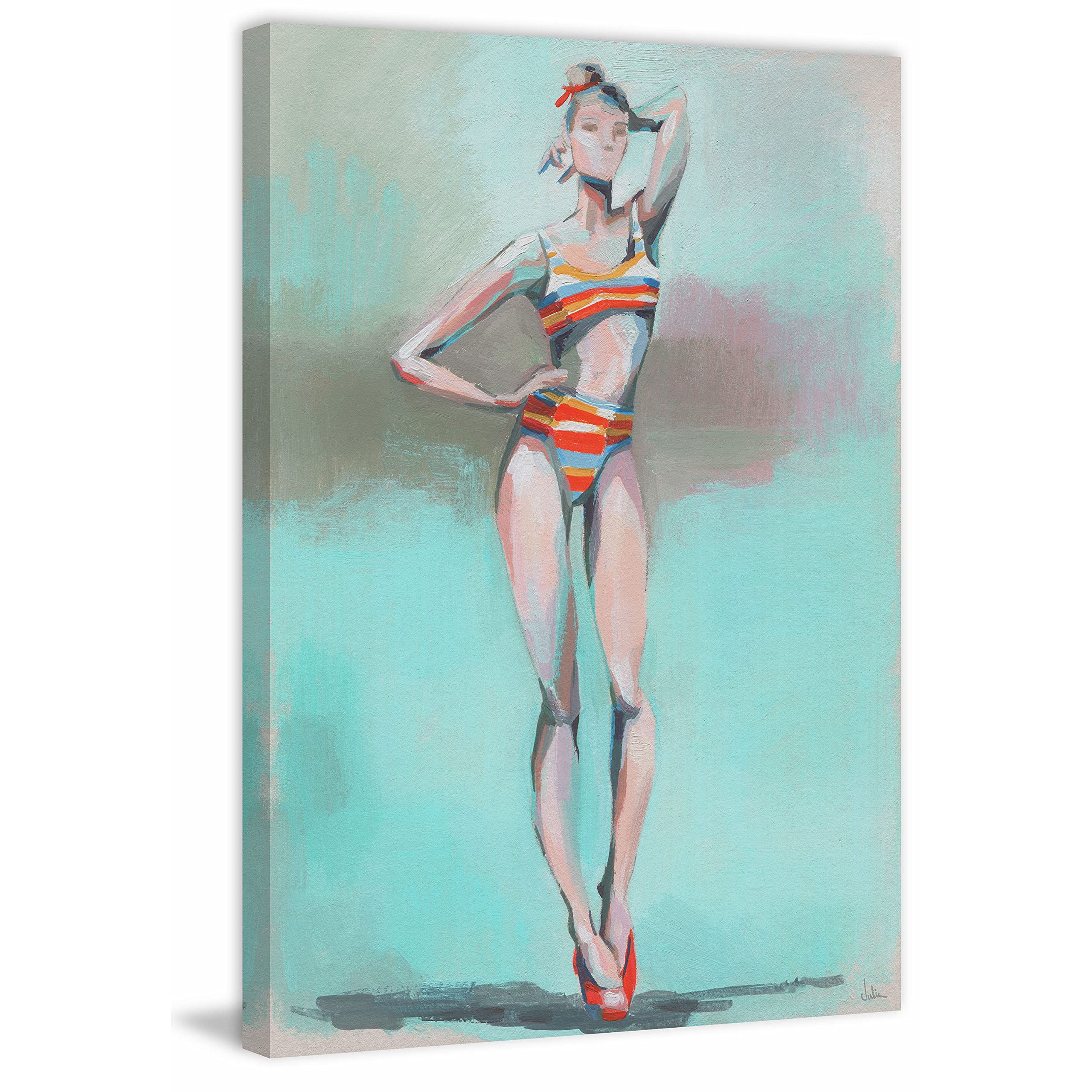 Handmade Beach Pose Print on Wrapped Canvas 24x36 - Coastal Wall Art Decor for Living Room, Bedroom & Office | MARMONT HILL