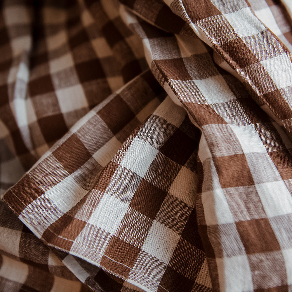 Stylish Gingham Round Ruffle Tablecloth - 60 Inch Cotton Blend Checkered Table Cover for Dining Room, Kitchen, Party & Outdoor Picnic Decor
