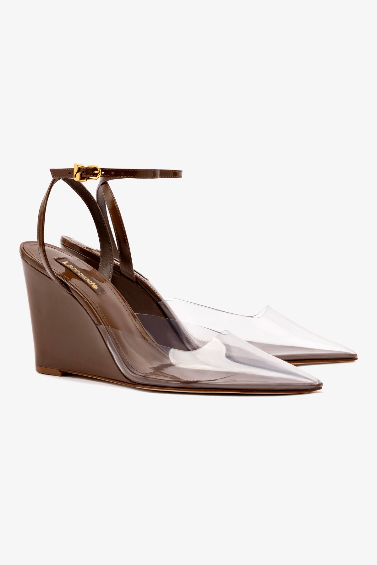 Kim Women's Wedge Pump Shoes in Burnt Umber - Genuine Leather & Vinyl Comfort Heels for Work, Office & Casual Outfits