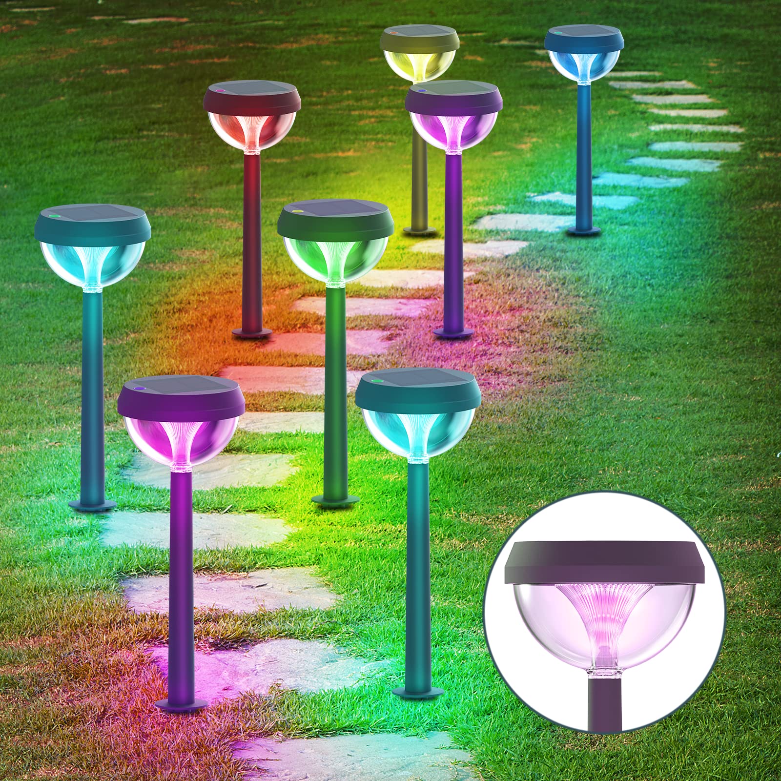 Linkind Color Changing Solar Pathway Lights - 4 Pack Bright LED Solar Walkway Lights, Waterproof Outdoor Solar Garden Lights with Adjustable Height for Yard, Driveway & Patio Decoration | Perfect for Pathways, Gardens & Landscaping