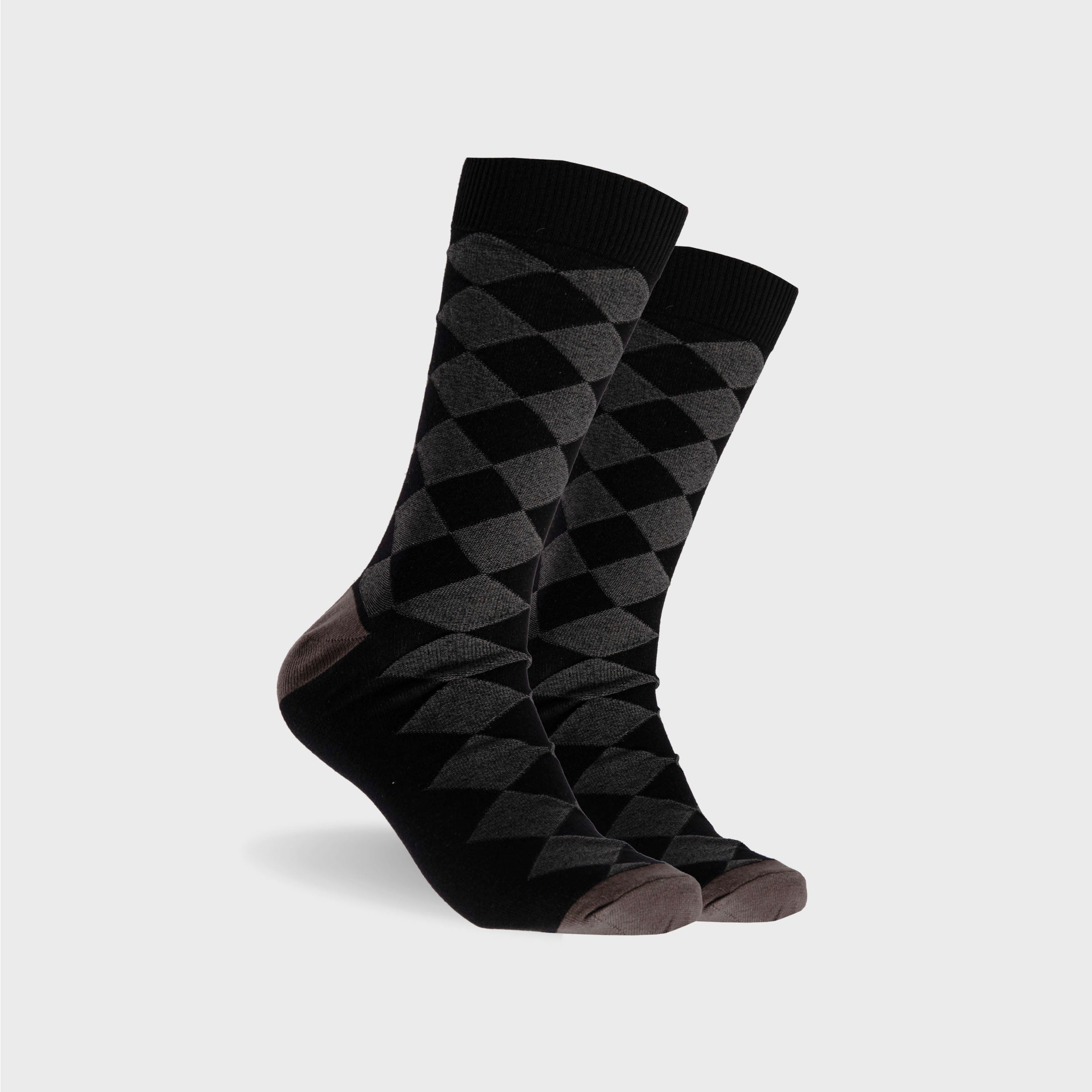 Men's Argyle Cotton Crew Socks - Black | Comfortable & Breathable Casual Dress Socks for Work, Office & Everyday Wear