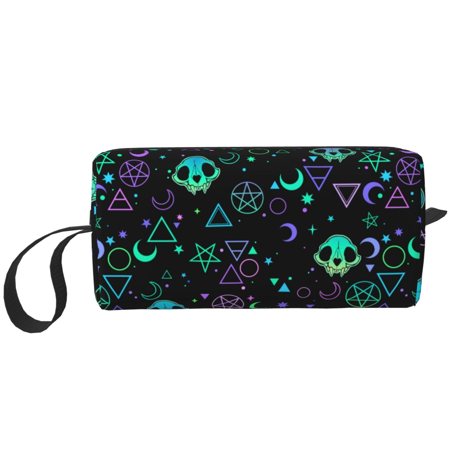 Gothic Skull Makeup Bag for Women - Small Cosmetic Organizer with Handle, Portable Travel Toiletry Pouch, Zippered Storage Case for Makeup Brushes & Accessories - Perfect for Travel, Gym & Daily Use