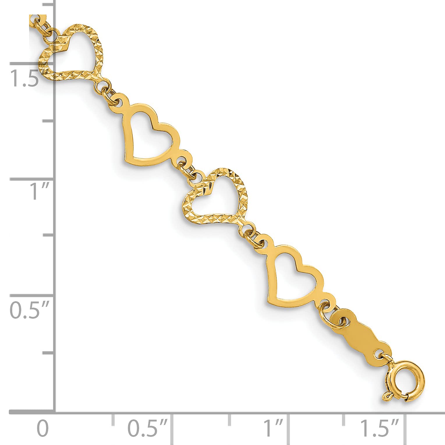 14K Yellow Gold Flat Diamond Cut Open Hearts Bracelet & Anklet - 6