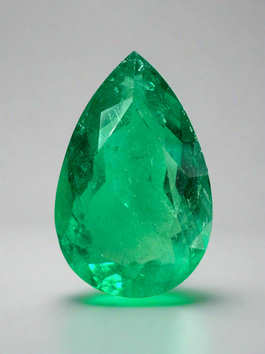 9.10 Carat 18x12mm Yellowish Green Loose Teardrop Natural Colombian Emerald Gemstone for Jewelry Making, Engagement Rings & Luxury Gifts