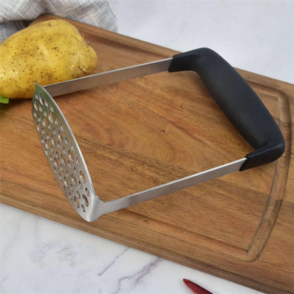Premium Stainless Steel Potato Masher - Heavy Duty Kitchen Tool for Smooth Mashed Potatoes, Beans, Avocados & Meat | Ergonomic Non-Slip Handle | Perfect for Thanksgiving, Baby Food Prep & Home Cooking | Silver