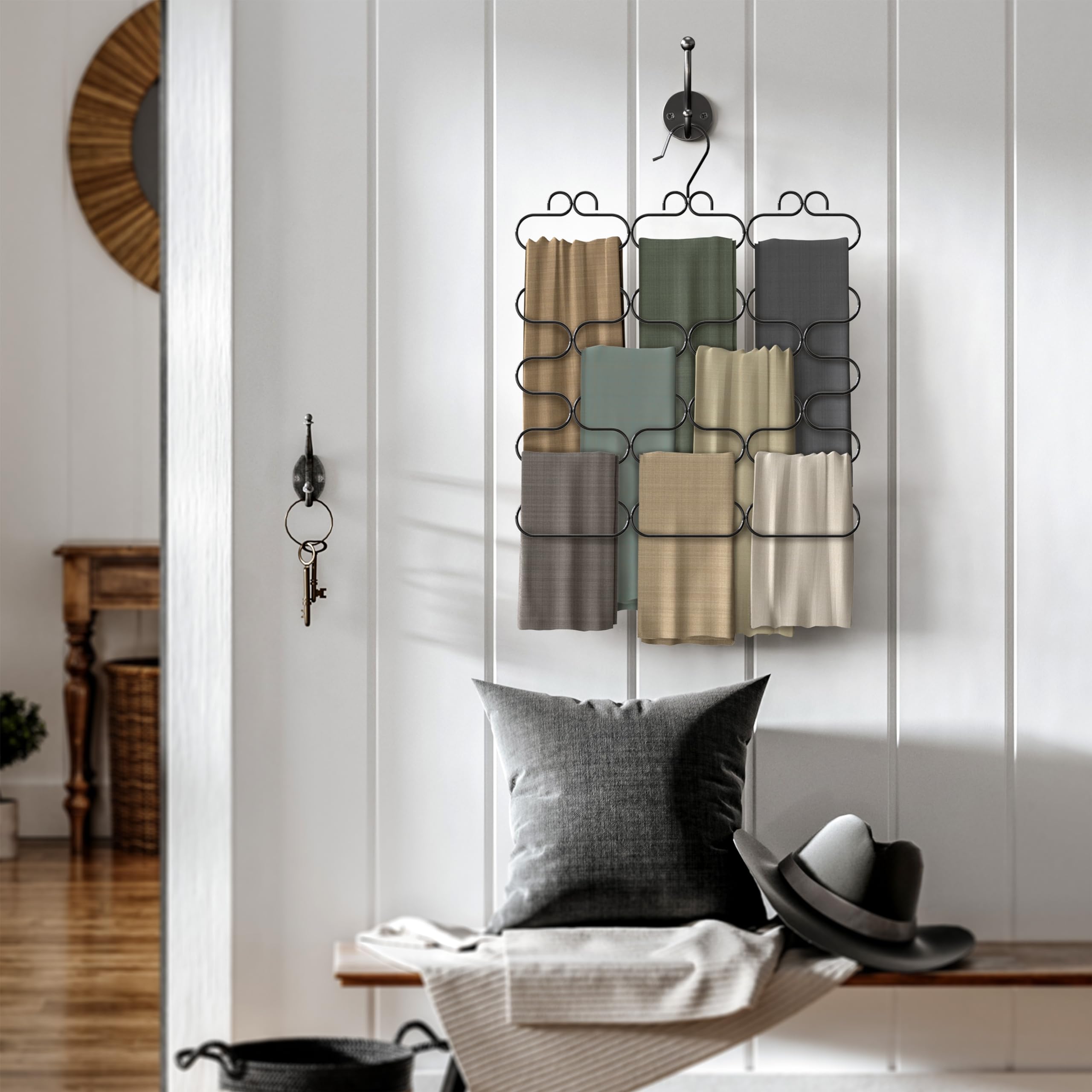 DecoBrothers 23-Loop Black Scarf Hanger for Closet - Space Saving Closet Organizer for Scarves, Ties & Accessories (Perfect for Bedroom, Walk-in Closet & Travel)