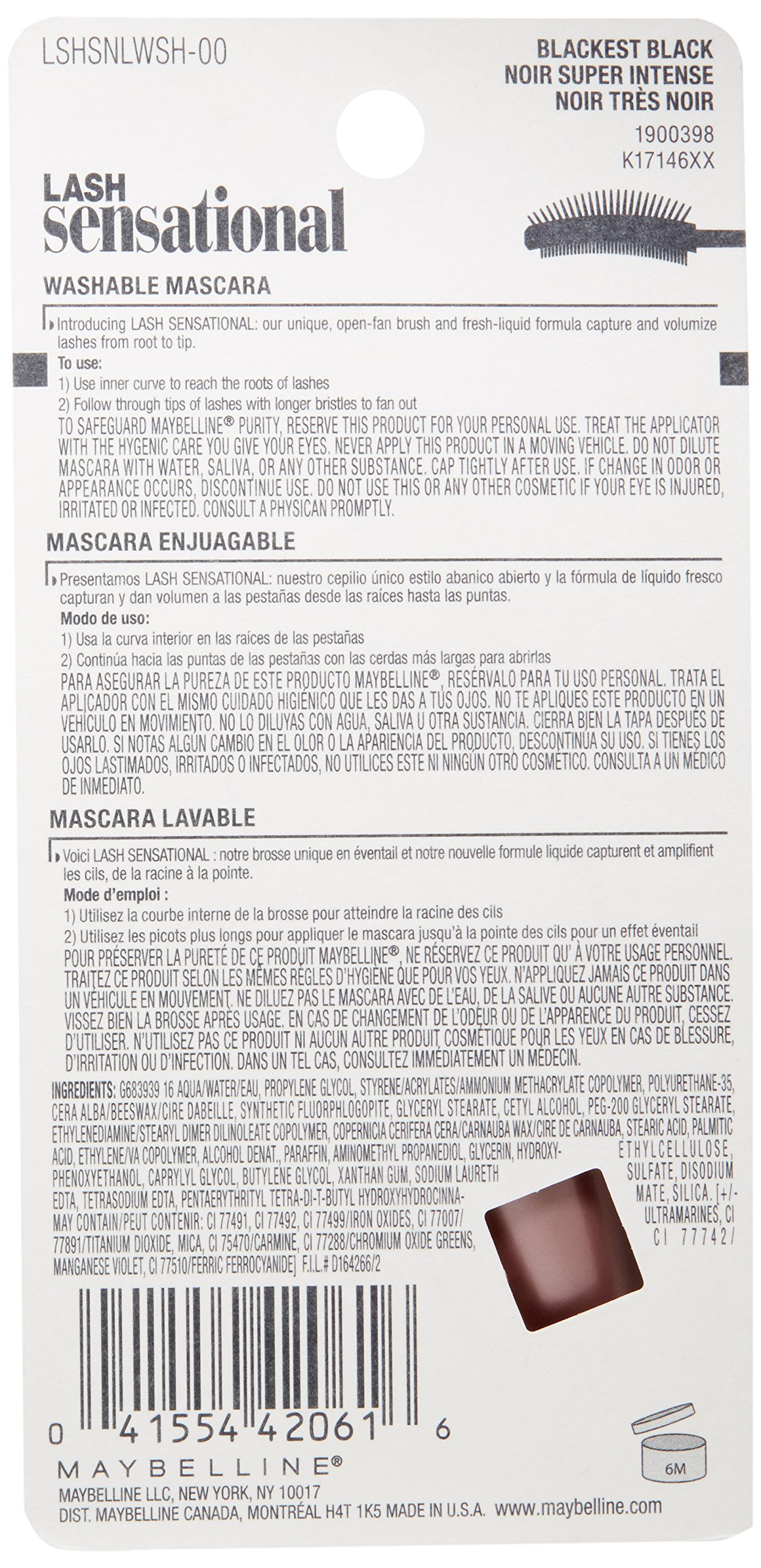 Maybelline New York Lash Sensational Mascara - Volumizing & Lengthening - Blackest Black - 0.32 Fl Oz - For Dramatic Lashes Day or Night - Perfect for Parties, Dates & Everyday Wear