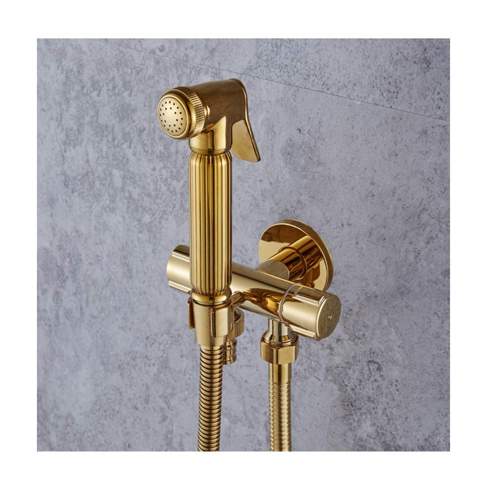 MAXTED Single Handle Wall Mounted Bidet Sprayer Kit with Cold Water Brass Gold Toilet Hand Shower Pressure Washer - Perfect for Bathroom Hygiene, Baby Care & Pet Cleaning