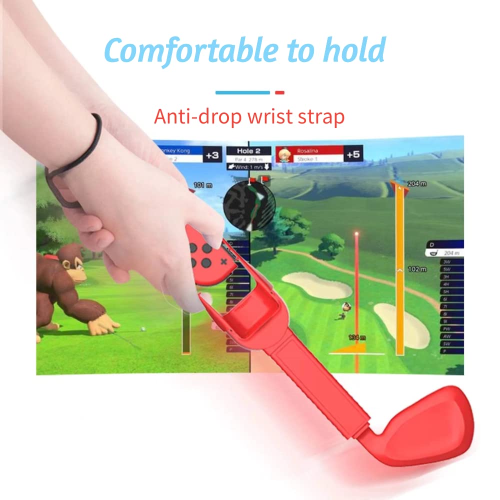 2 Pcs Golf Club Controllers for Nintendo Switch OLED & Joy-Con - Compatible with Mario Golf Super Rush Game - Ergonomic Handle Grips with Hand Strap - Perfect for Home Entertainment & Family Game Nights
