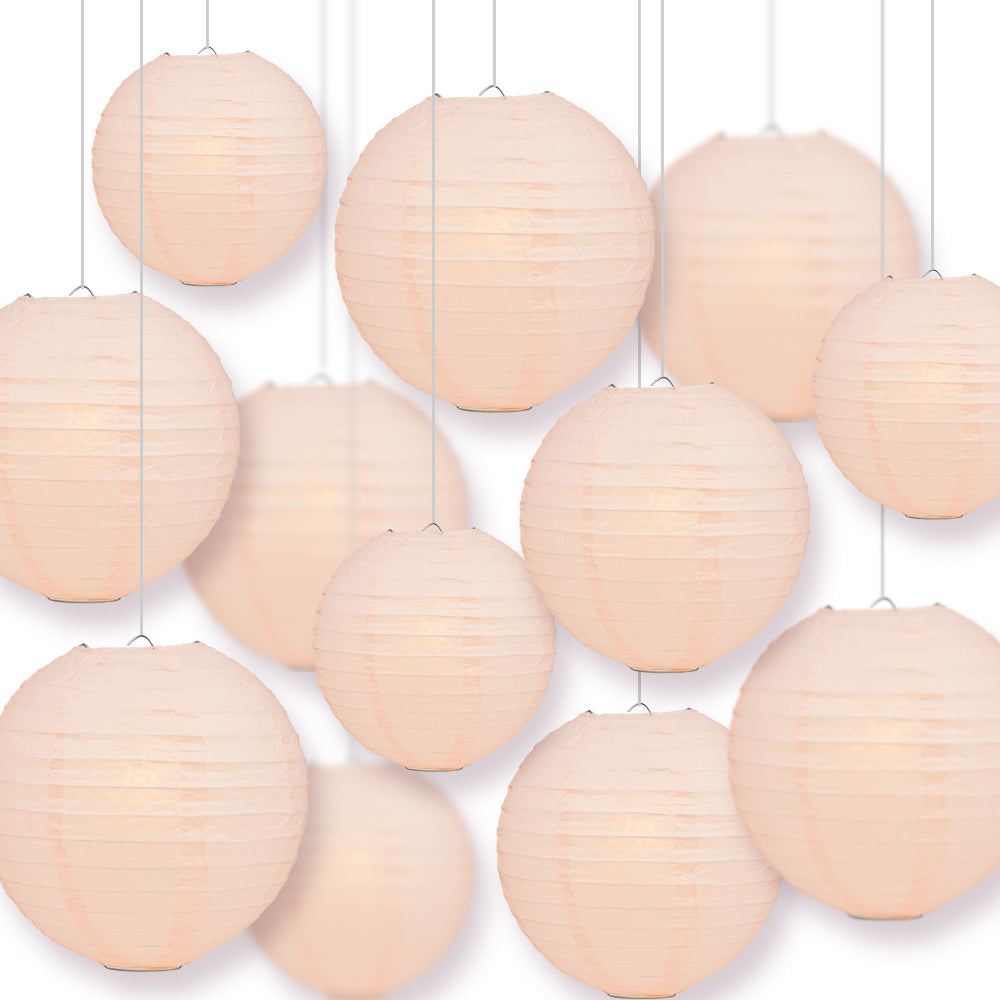 12-Piece Rose Quartz Pink Paper Lantern Set - Chinese Hanging Wedding & Party Decorations (12/10/8 Inch) - Perfect for Bridal Showers, Baby Showers, and Garden Parties