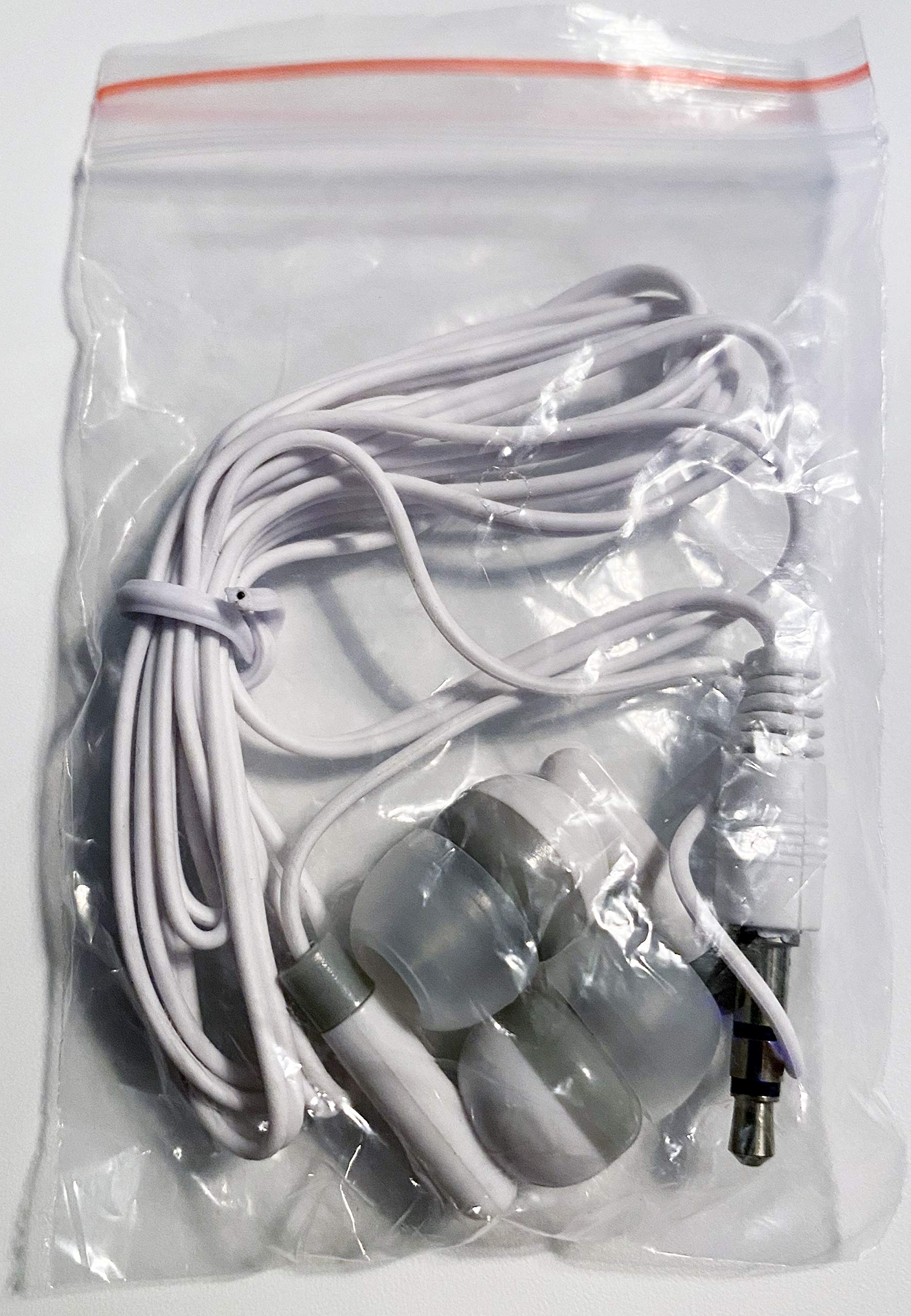 100 Pack Bulk Wholesale White & Gray Wired Earbuds Headphones - Individually Wrapped CB-WHT-100-WRAP - Perfect for Schools, Gyms, Airlines & Retail Stores
