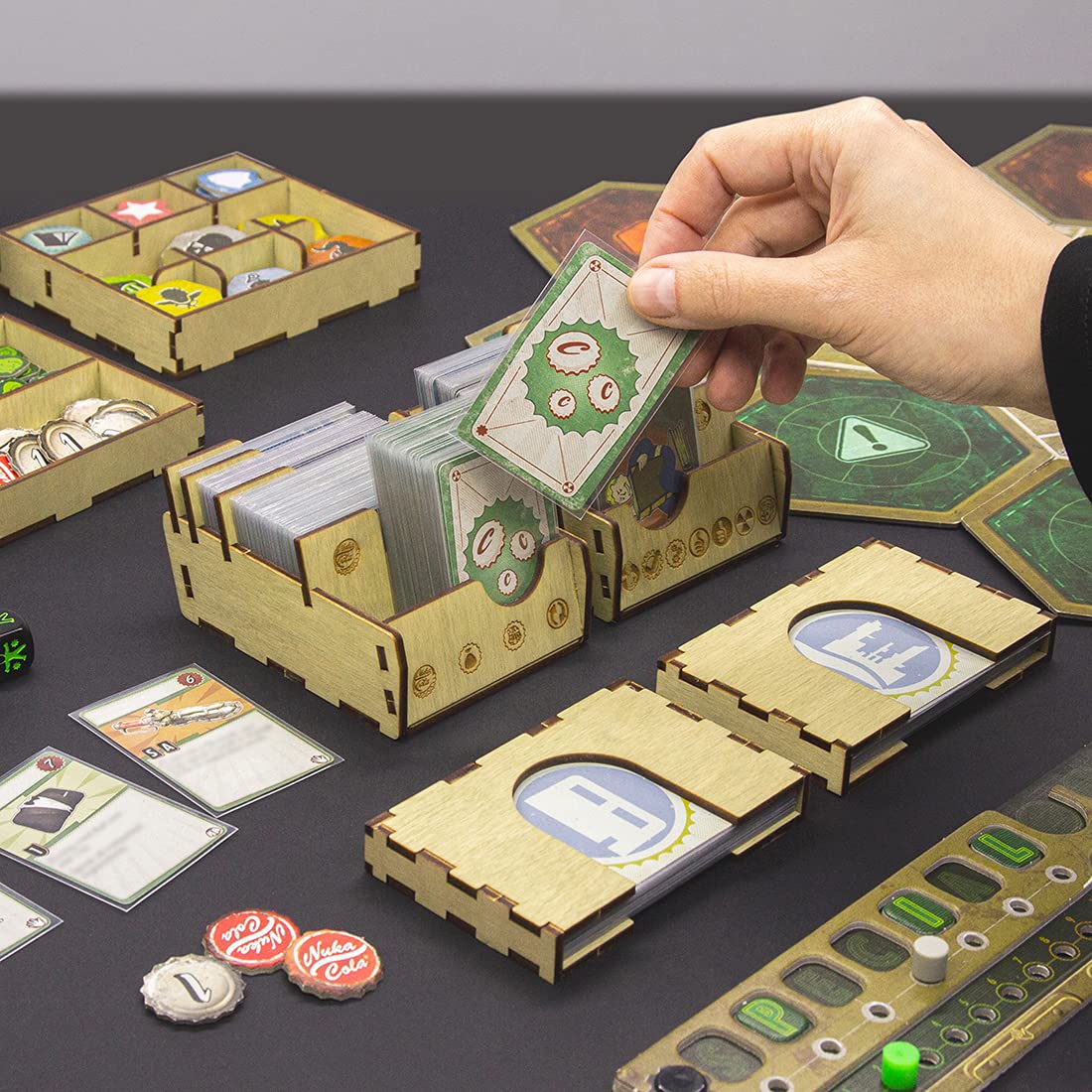 SMONEX Premium Board Game Organizer Box - Compatible with Fallout New California & Atomic Bonds Expansions - Perfect Fit for Original Game Box - Laser Engraved Design - Ideal for Game Nights & Collectors Display