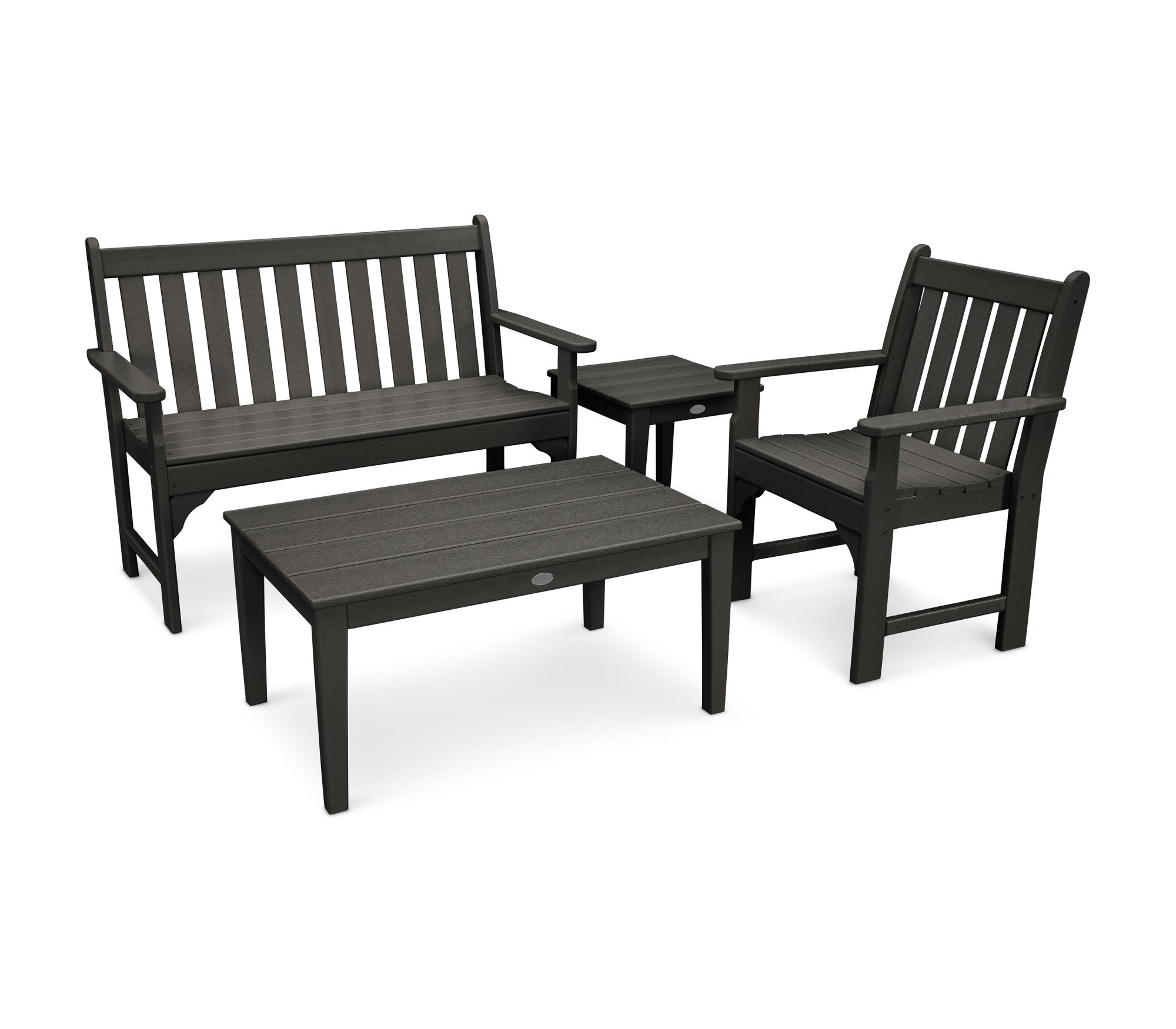 POLYWOOD Vineyard 4-Piece Outdoor Bench Seating Set - Durable Patio Furniture for Garden, Deck & Backyard Relaxation
