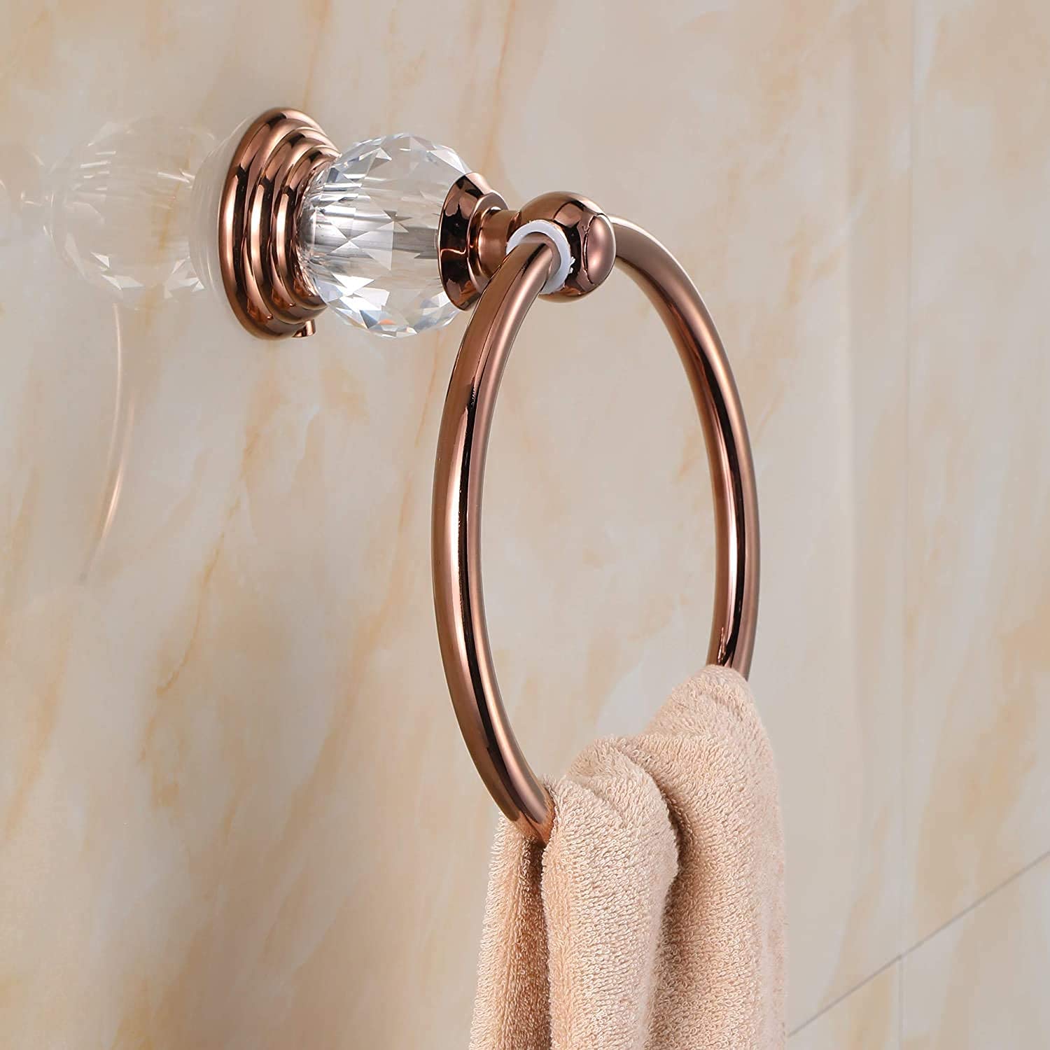 Luxury Rose Gold Crystal Bathroom Tissue Paper Holder - Wall Mounted Zinc Alloy Toilet Roll Stand with Towel Ring for Women & Men - Perfect for Modern Bathrooms, Powder Rooms & Guest Toilets